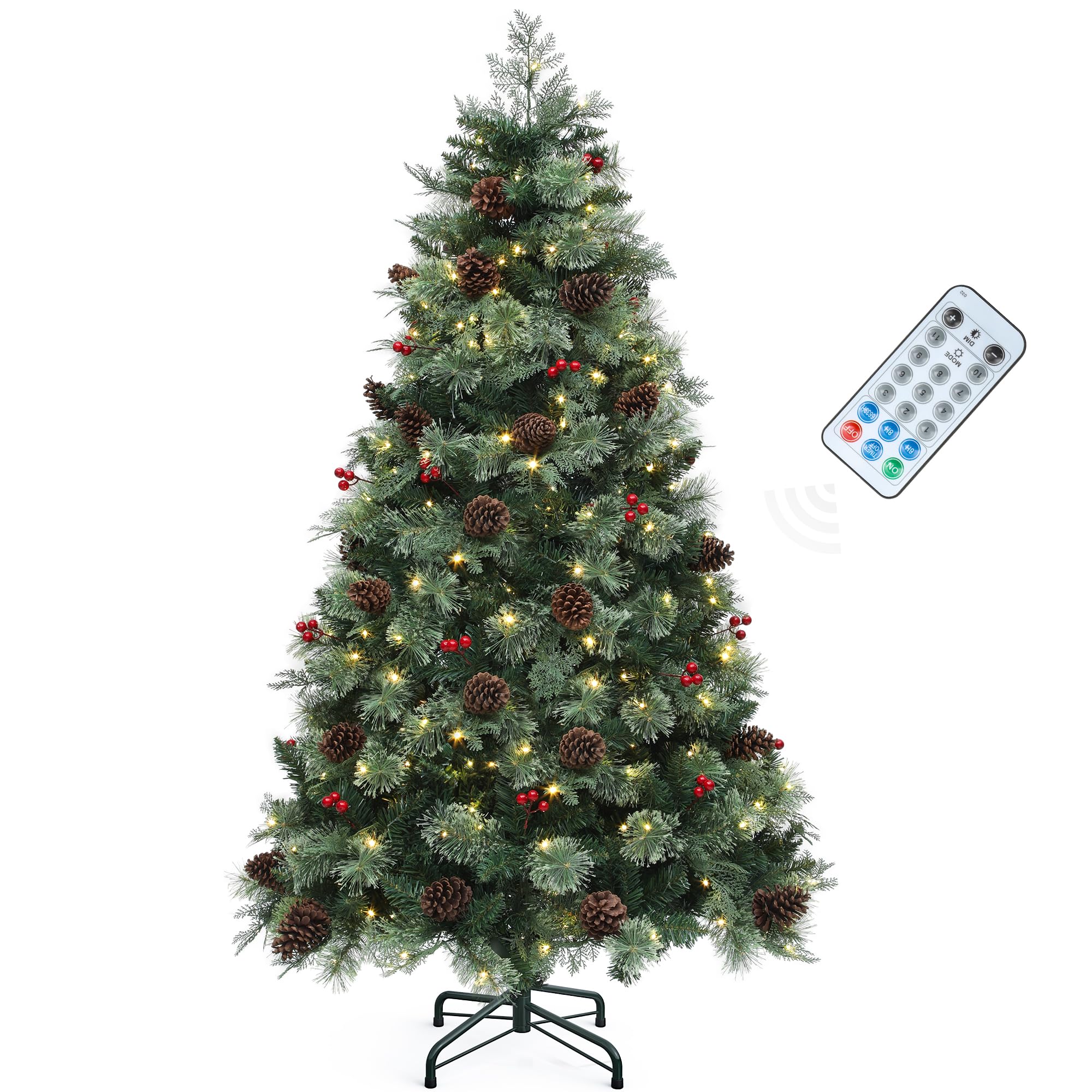 YITAHOME 6ft Prelit Carolina Pine Christmas Tree with Remote, Artificial Green Hinged Christmas Tree w/ 720 Mixed Tips & Pine-Ne