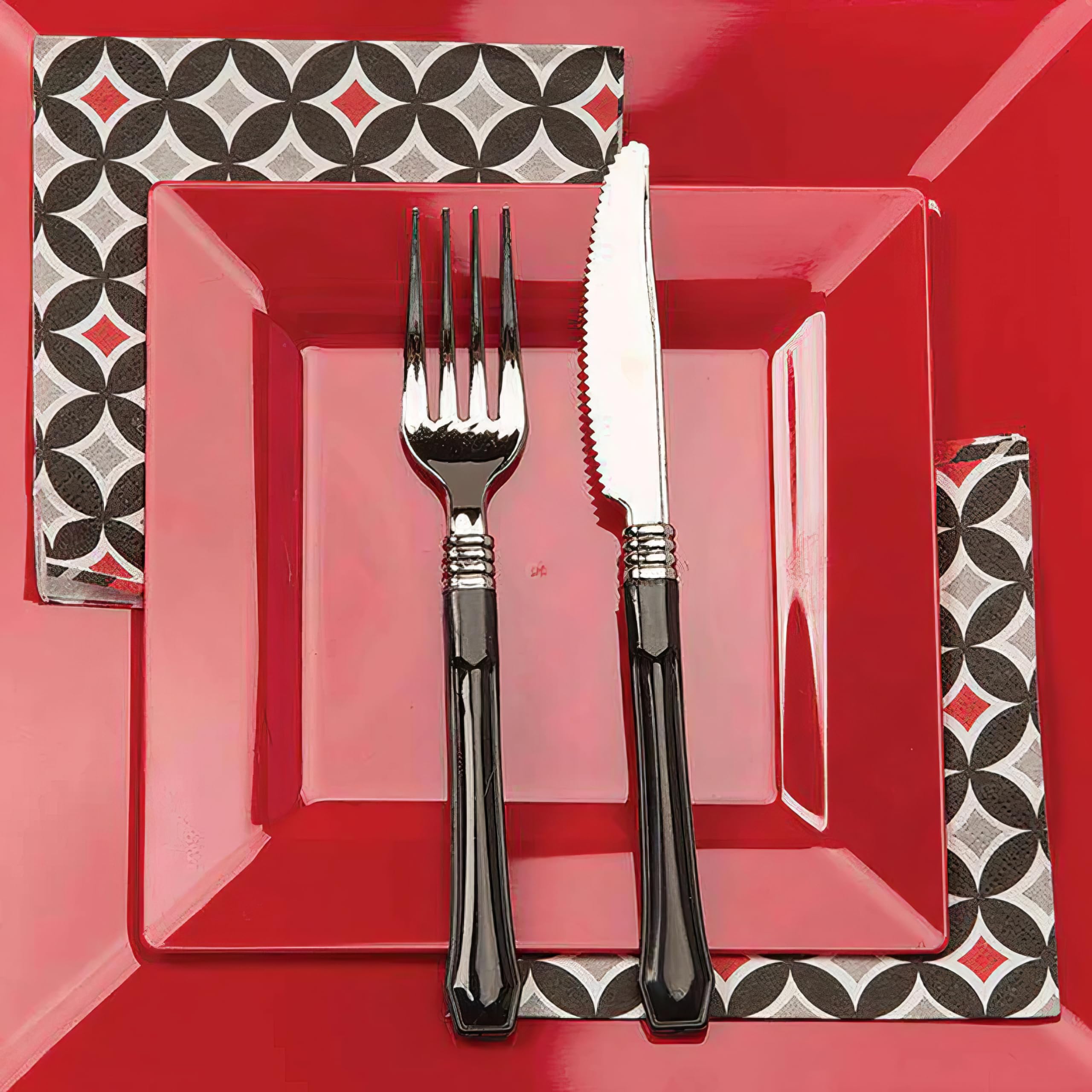 Kaya Elegant Red Square Dinner Plates - 9.5'' (Pack Of 10) - Perfect For Weddings, Birthday Parties, Festivals & More