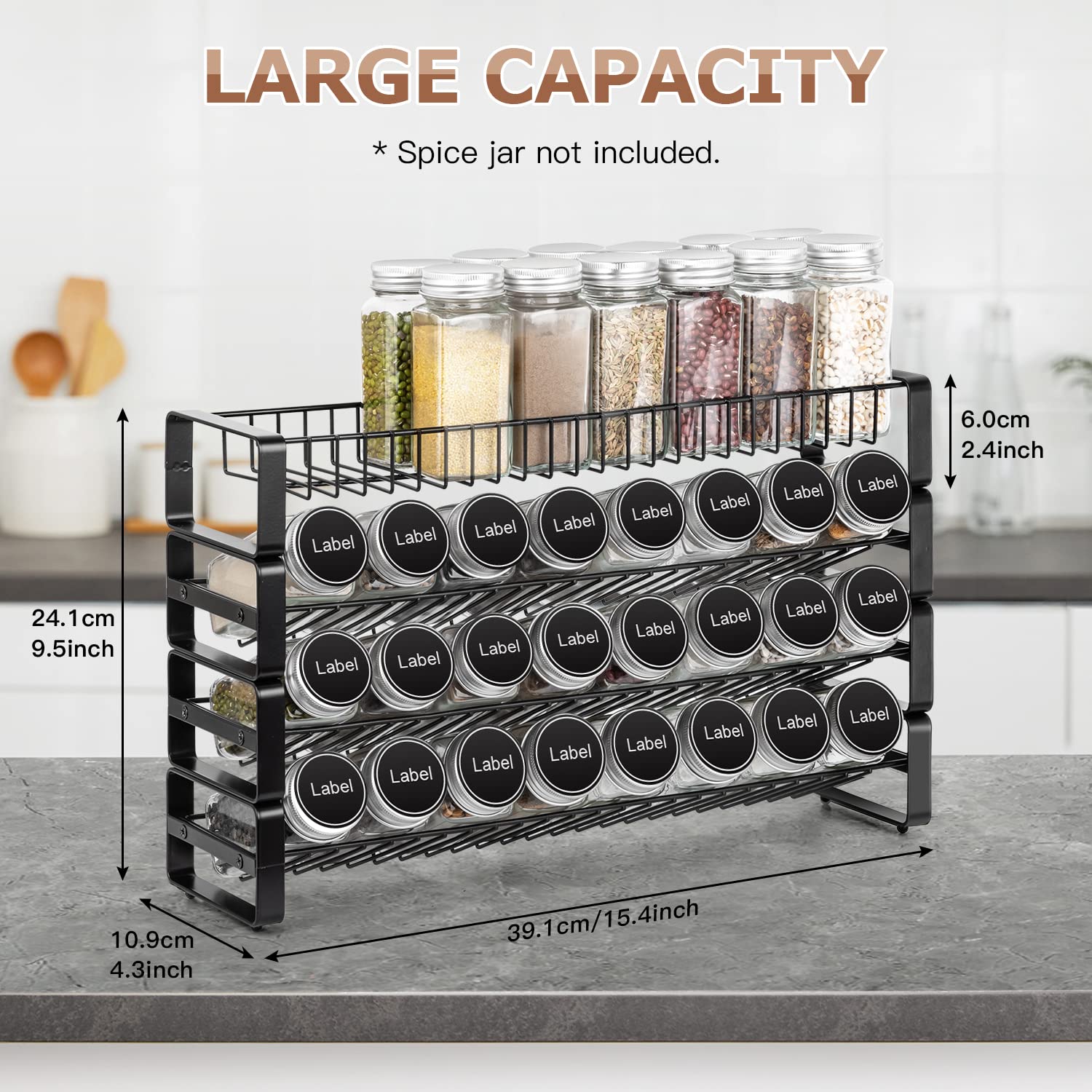 JONYJ 4 Tier Stackable Seasoning Rack Organizer, Detachable Countertop Spice Jar Rack for Cabinet, Freestanding , Black Frosted