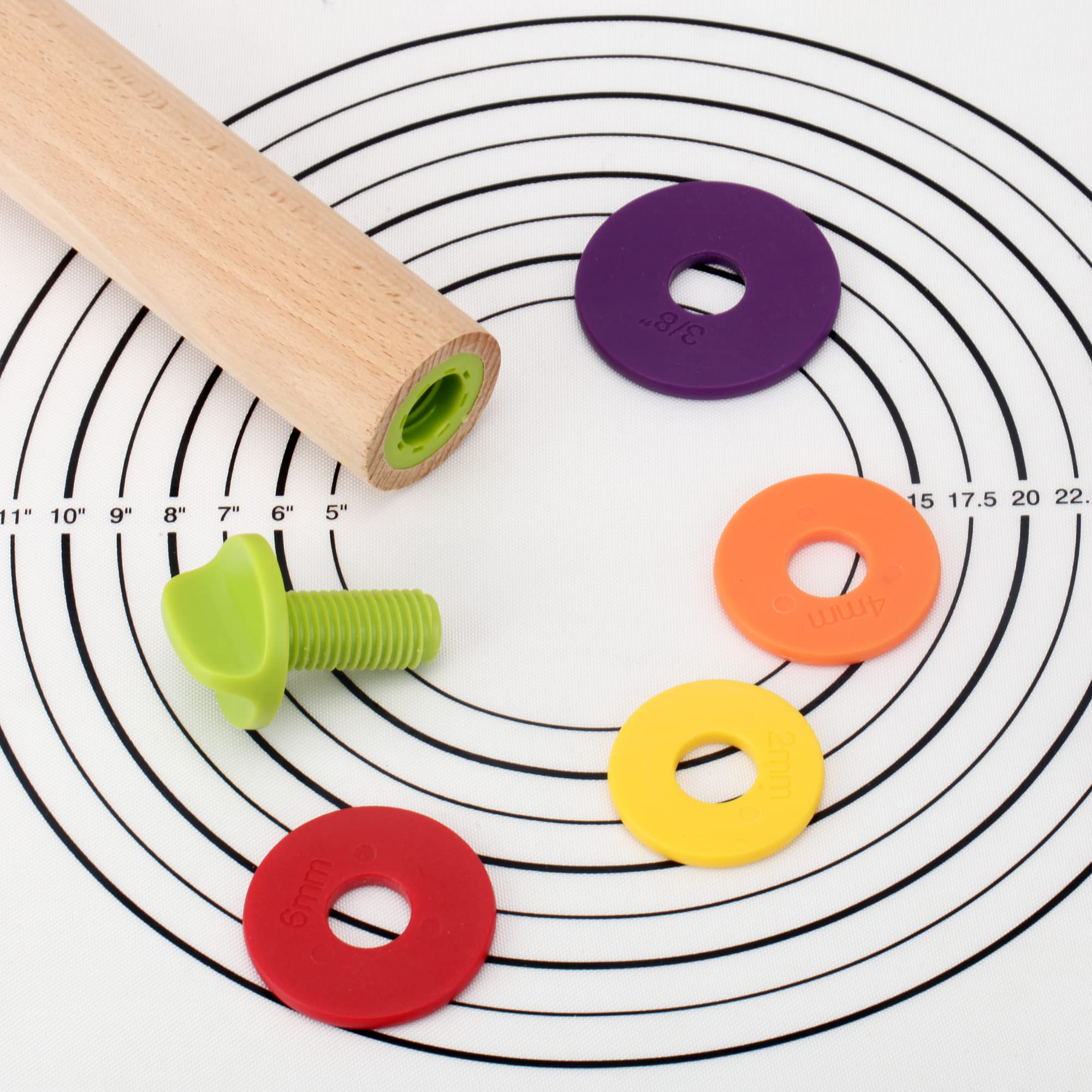 Mepple Rolling Pin With Thickness Rings For Fondant, Pizza, Pie Crust, Cookie, Pastry, Roller Rod For Dough Thickness, Rolling P