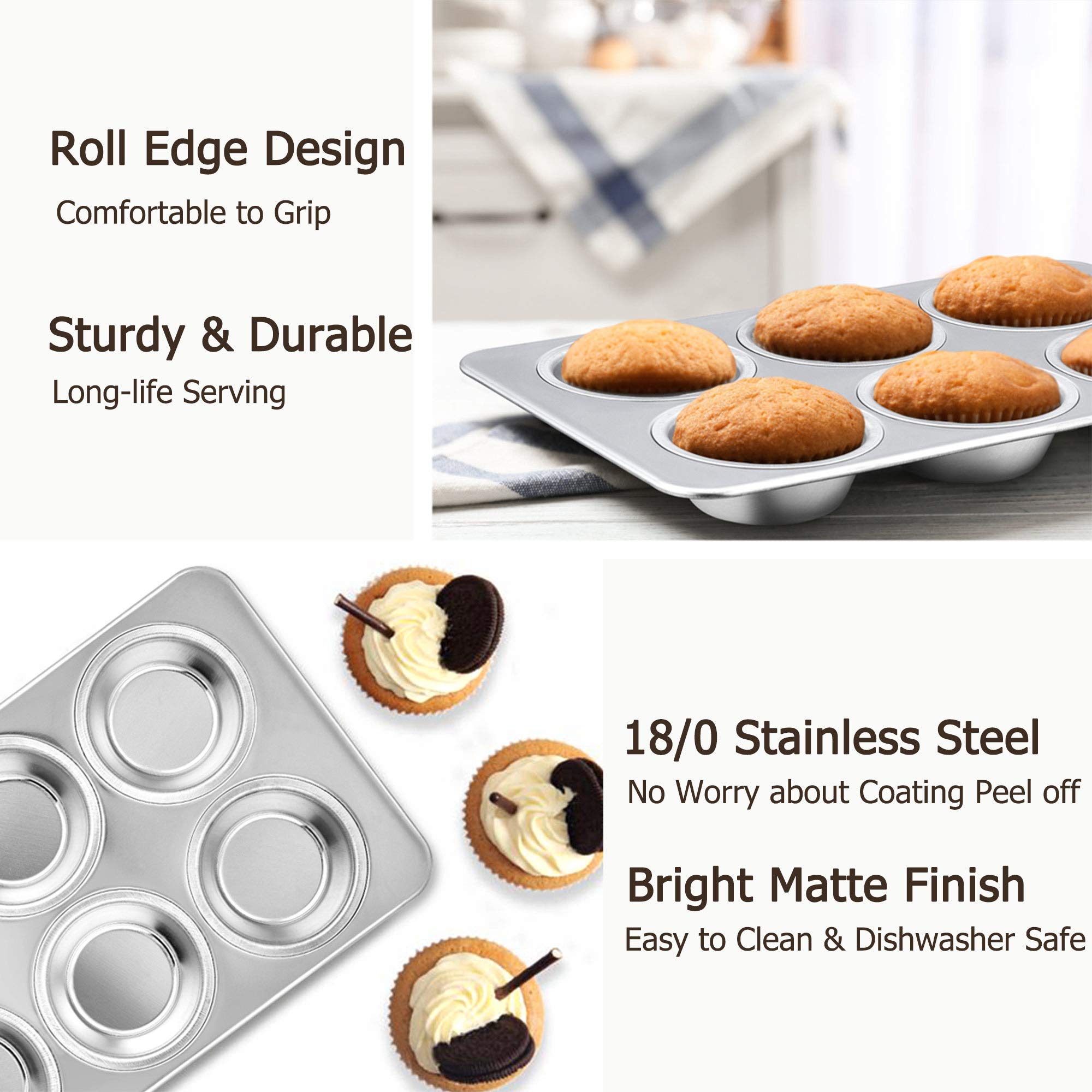 Teamfar Muffin Pans For Baking, Cupcake Pan Tray Set For Making Cakes Cornbread Quiche And More, Healthy & Non Toxic, Oven & Dis