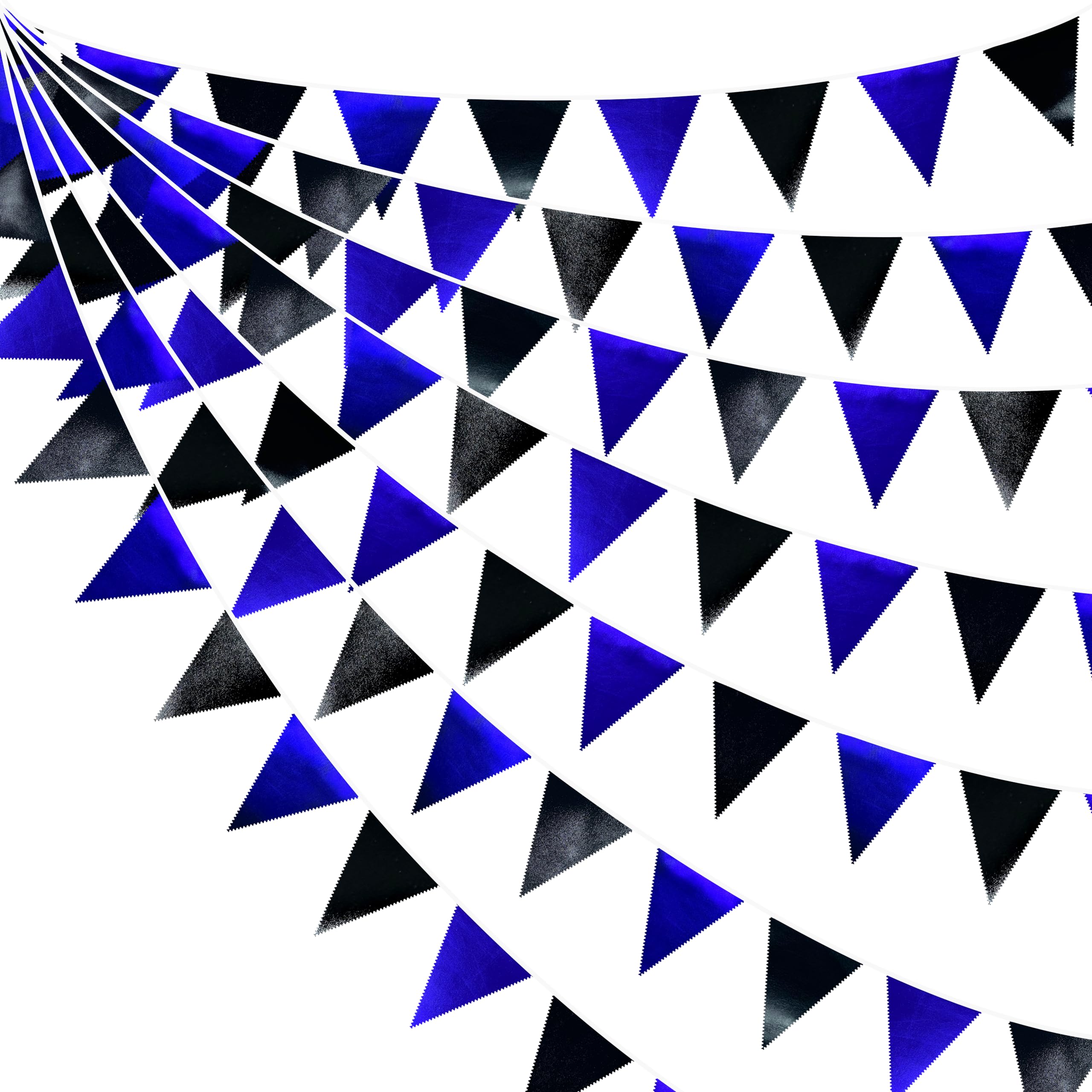 Royal Blue Black Party Decorations Navy Black Metallic Fabric Triangle Pennant Banner Flag Bunting Garland For Graduations Birth