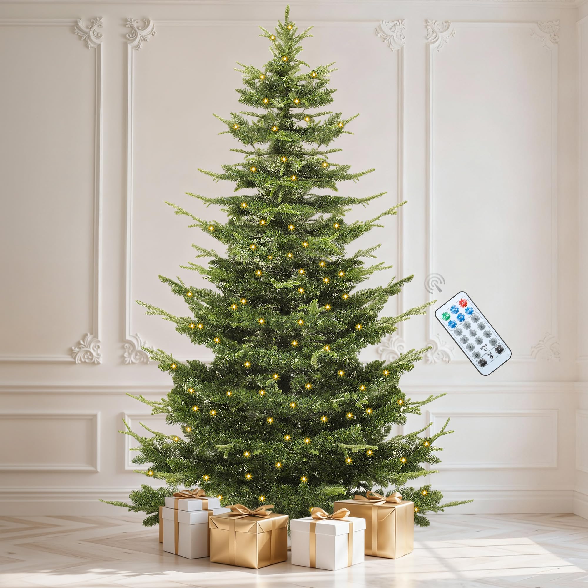 DWVO Aspen Fir 7.5ft Christmas Tree with 700 LED Lights, Prelit Atificial Christmas Trees, Green Full Xmax Trees with 1319 Metal