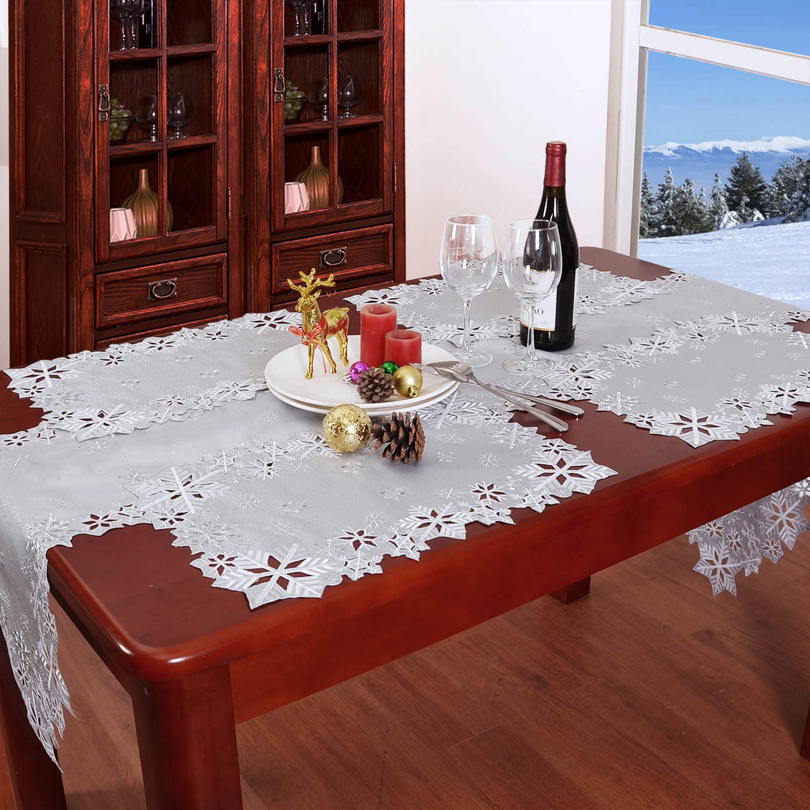 Simhomsen Embroidered Snowflakes Table Placemats For Christmas Holiday And Winter (Silver, 13