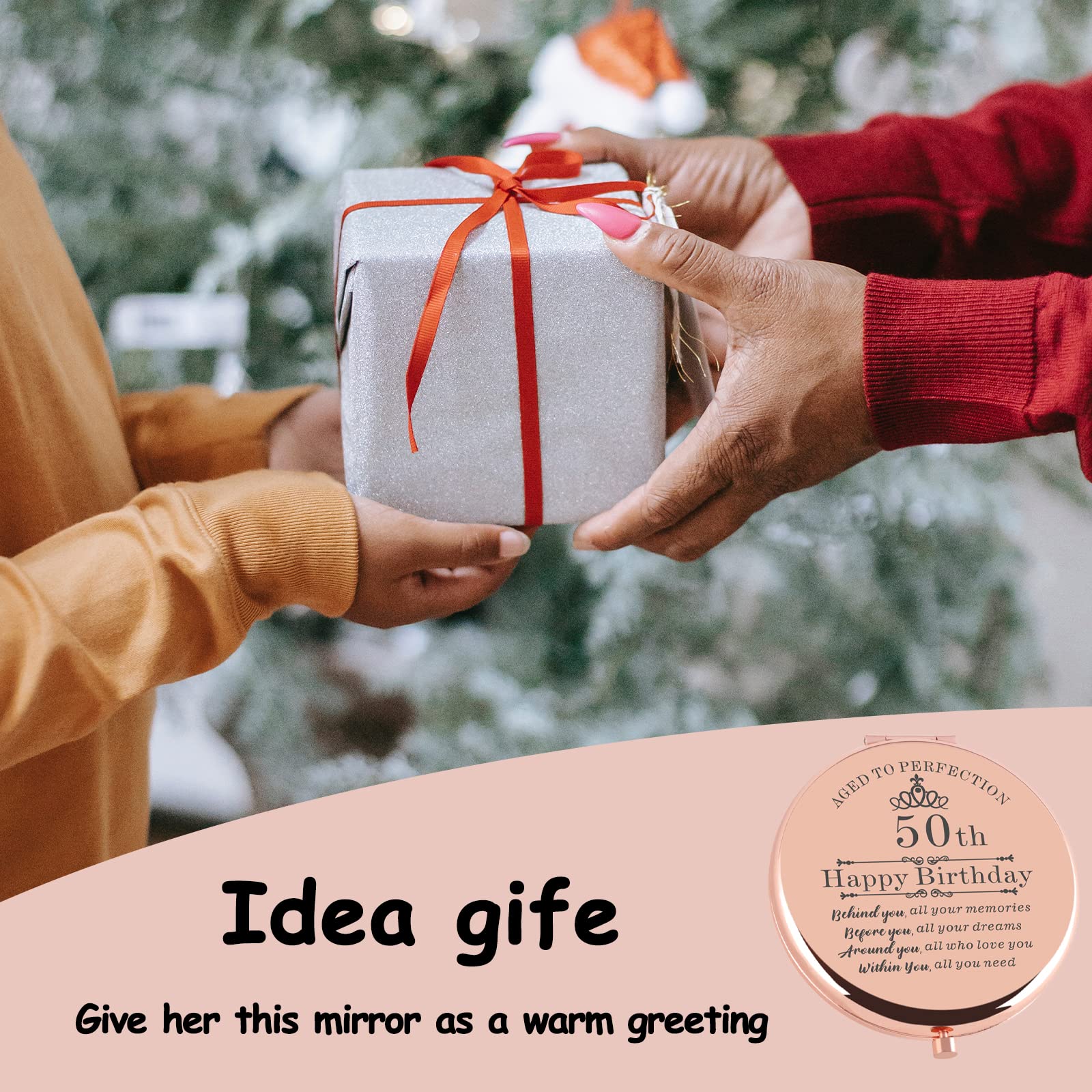 Cawnefil 50th Birthday Gifts for Women Rose Gold 2.6 L x 2.6 W Compact Makeup Mirror, 50th Birthday Gift for Women, Double-Sided