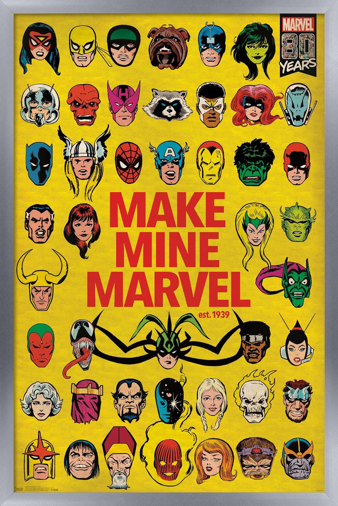 Trends International Marvel Comics - Marvel 80Th Anniversary - Group Wall Poster, 22.375'' X 34'', Silver Framed Version