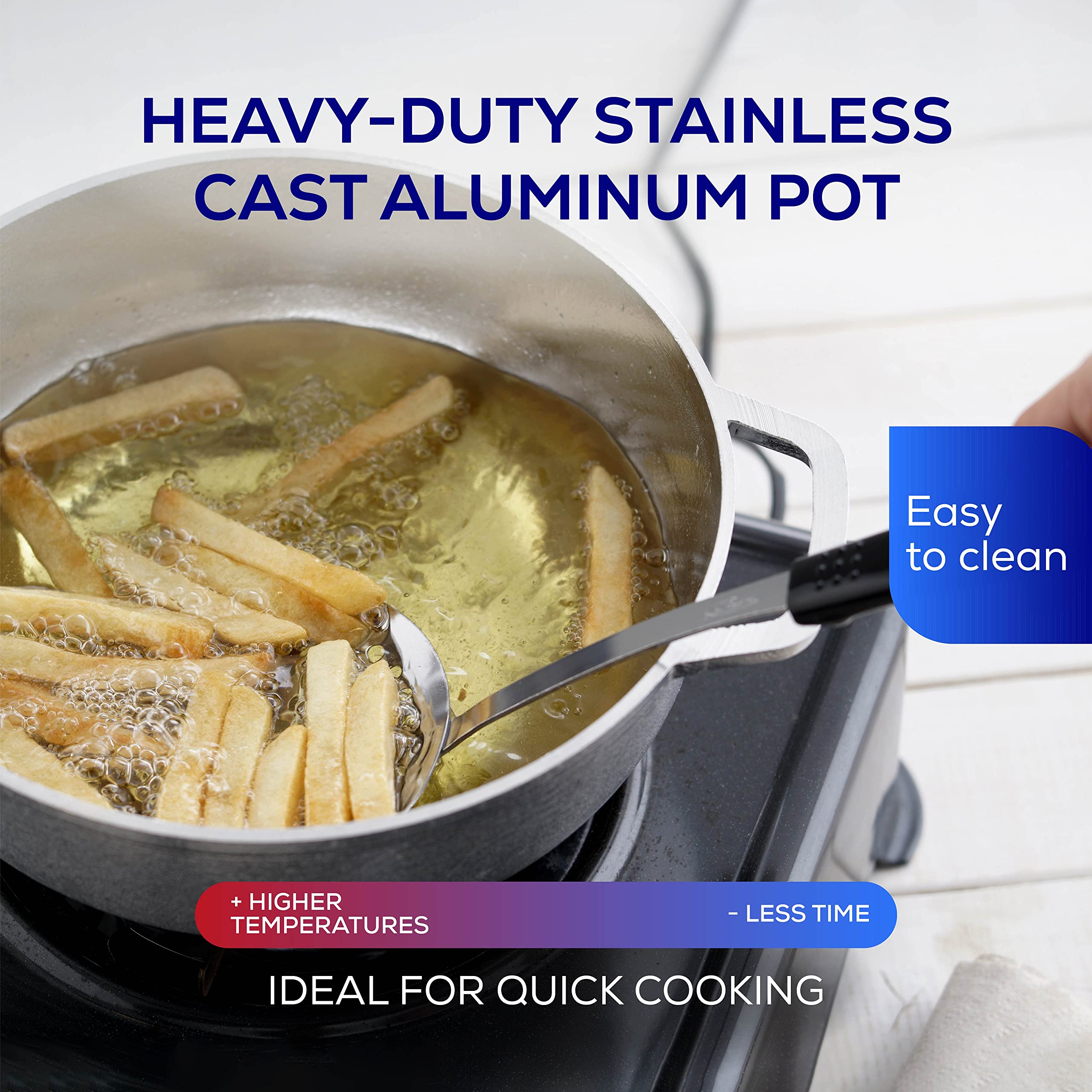 Universal 11.6Qt / 11L Large Cast Aluminum Caldero Rice Cooker 32 Cups - Even Heat Distribution Deep Fryer for Fast Cooking and Easy Cleaning  Ergonomic Handles Large Pot  for French Fries  Stews