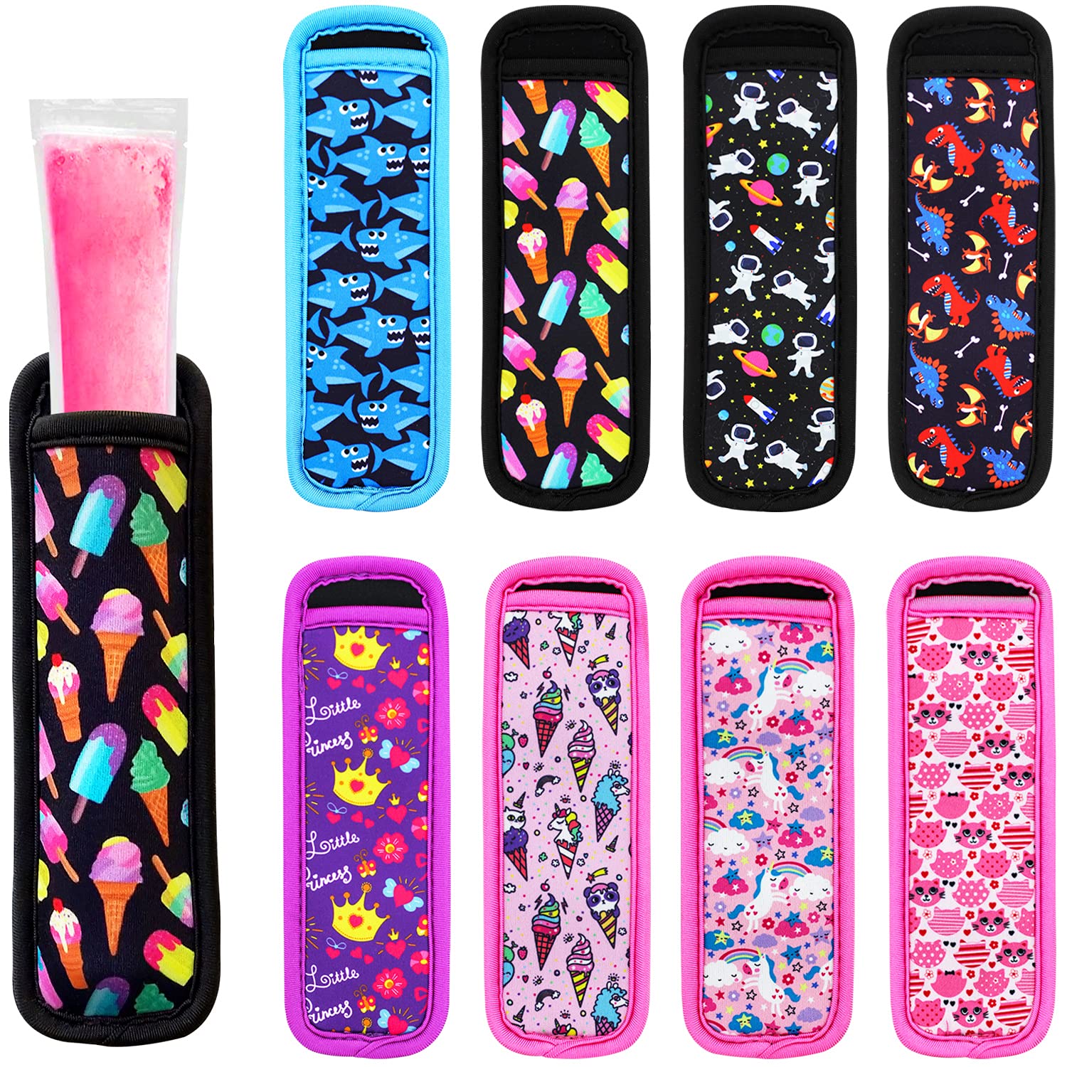 Hzran Ice Pop Sleeves, 8 Pieces Ice Pop Neoprene Insulator Sleeves, Freezer Popsicle Holder Sleeves, Colorful Ice Sleeves Holder
