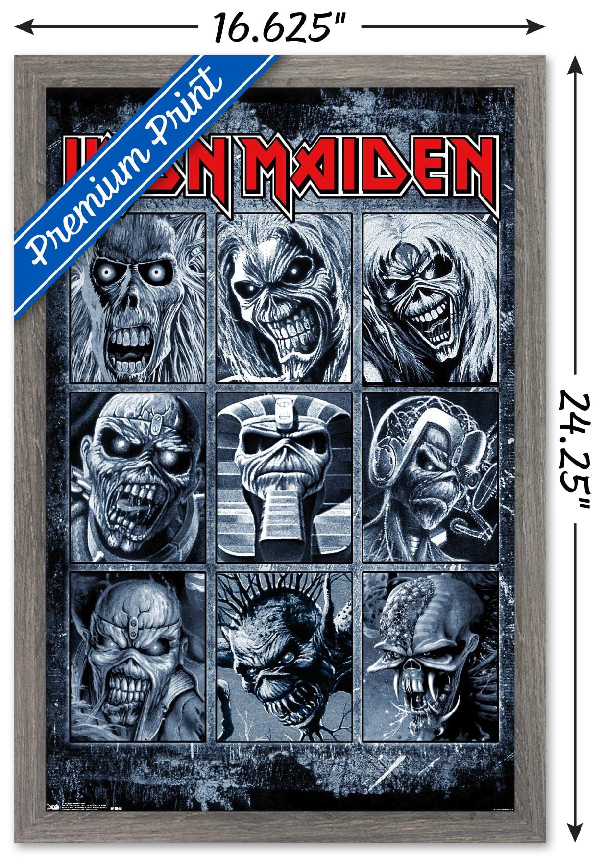 Trends International Iron Maiden - Grid Wall Poster, 14.725'' X 22.375'', Barnwood Framed Version