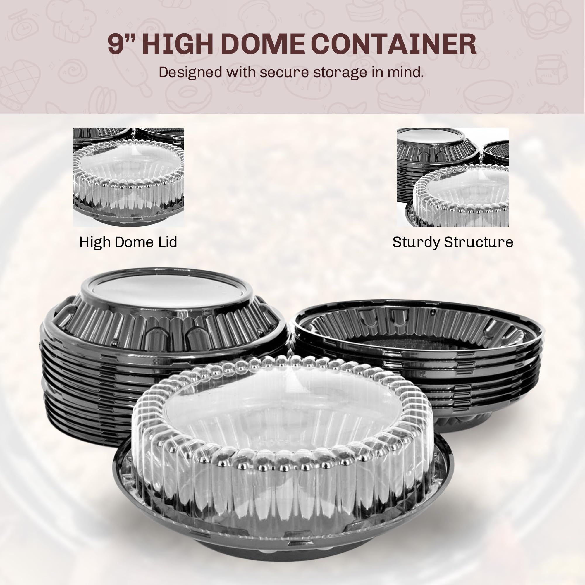 KitchenDance Pie Pan Combo Pack - 9 Inch High Dome Lids, 10 Count, Silver/Black, Perfect for Baking and Cooking