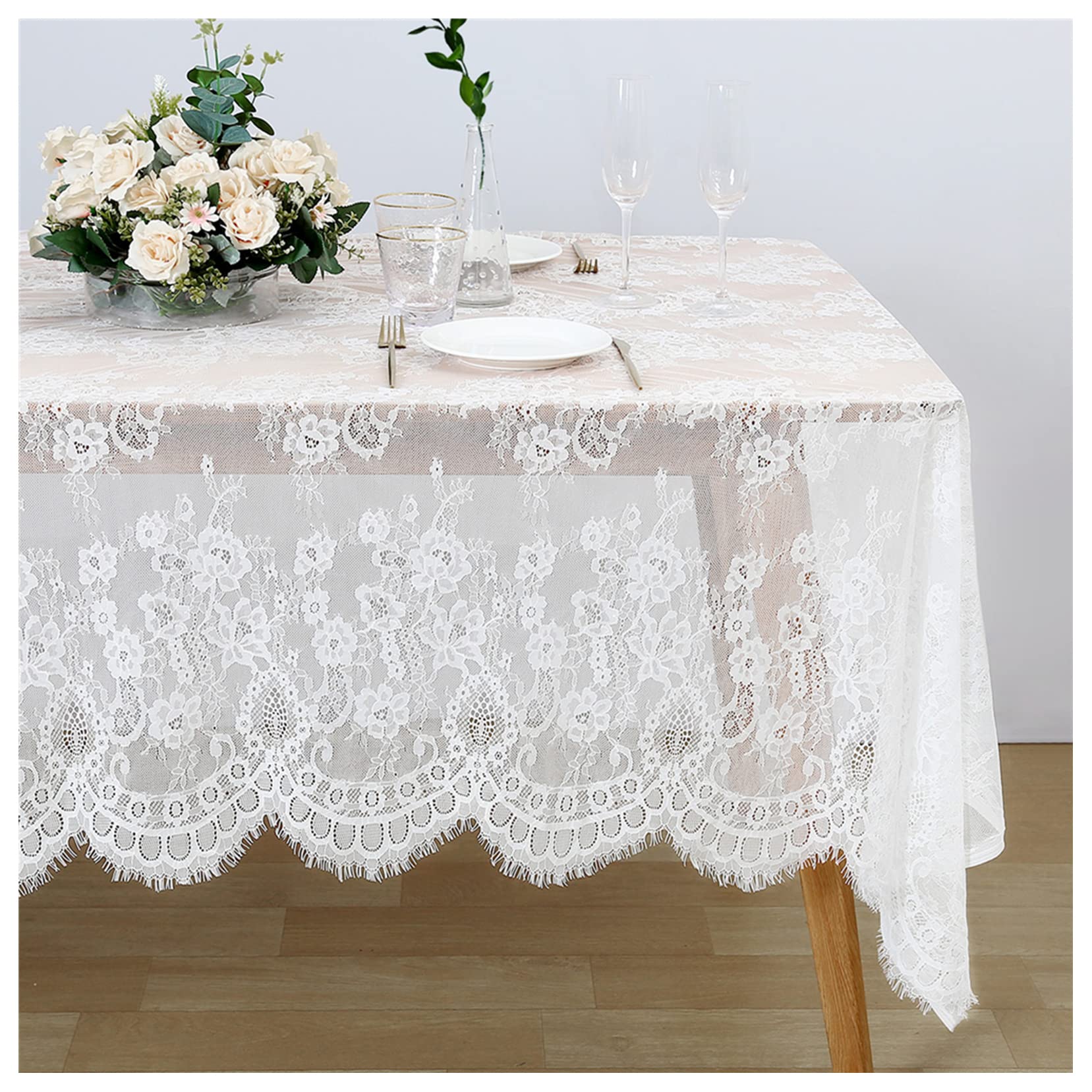 60X120 Inches White Lace Tablecloth Rectangle Vintage Embroidered Lace Table Cover For Wedding Party Home Outdoor Fall Table Dec