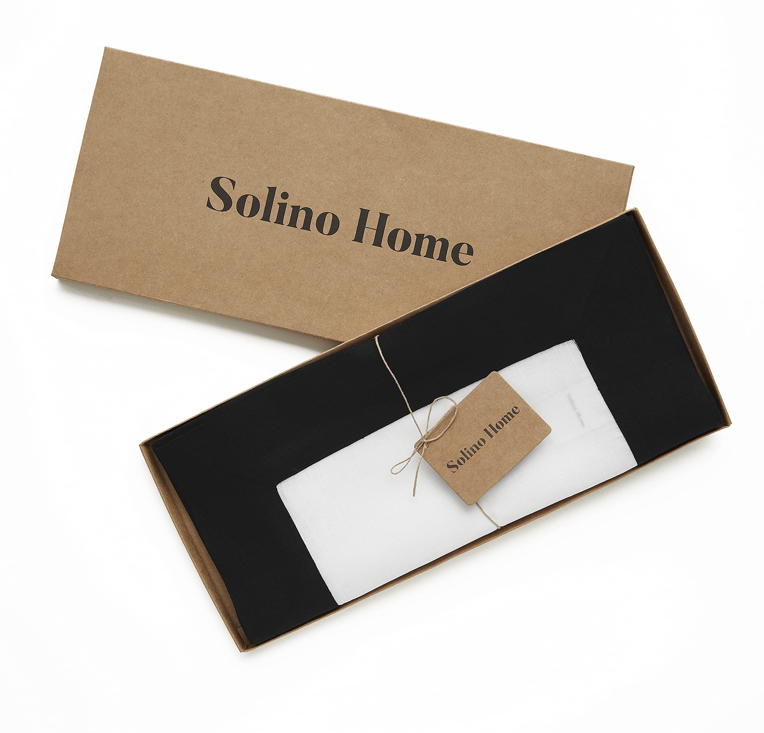 Solino Home Linen Table Runner 14 x 48 Inch - 100% Pure Linen Black and White Table Runner for Spring  Summer  Dining  Party - Contempo  Handcrafted from European Flax and Machine Washable