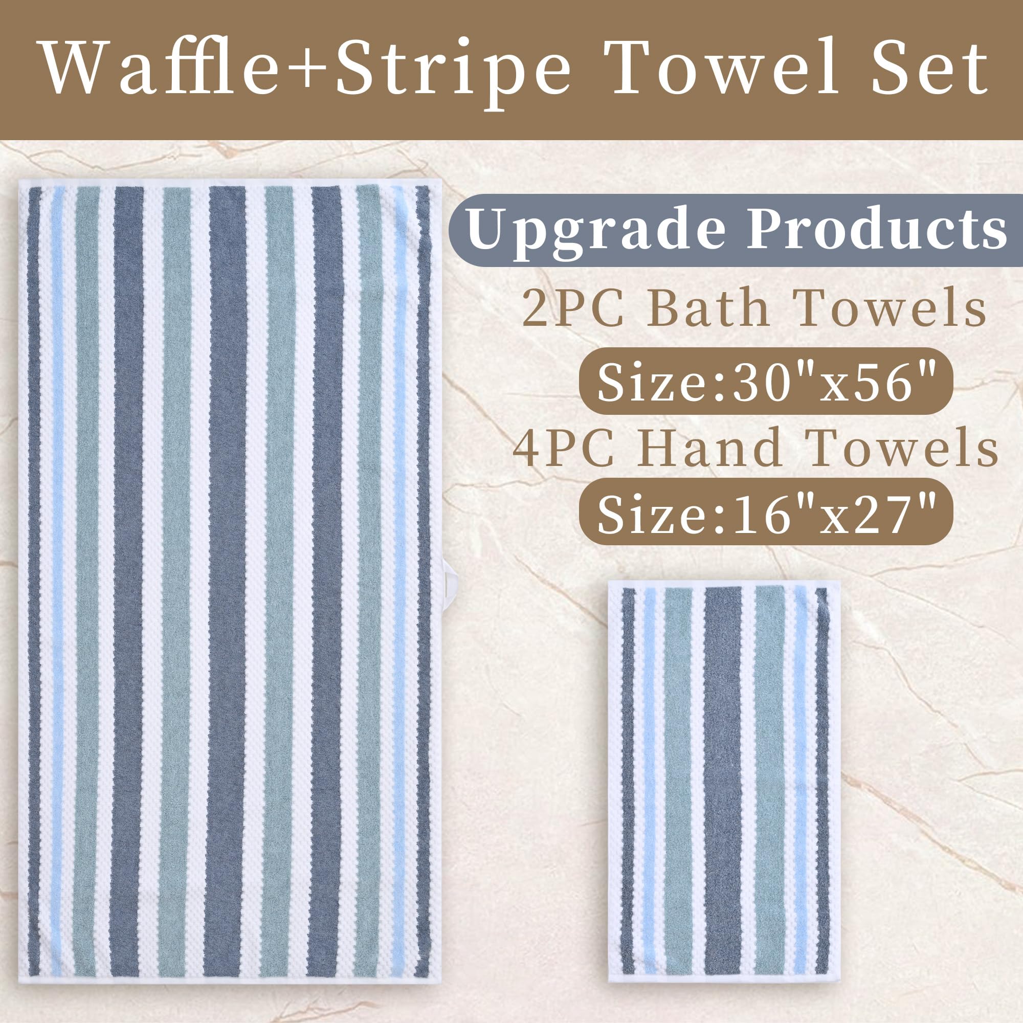 Striped Bath Towels (4Pc, 30''X56'') - Quick Dry | Absorb | Lightweight | 540Gsm | Soft, Cotton Polyester Blend Bath Towels, Dec