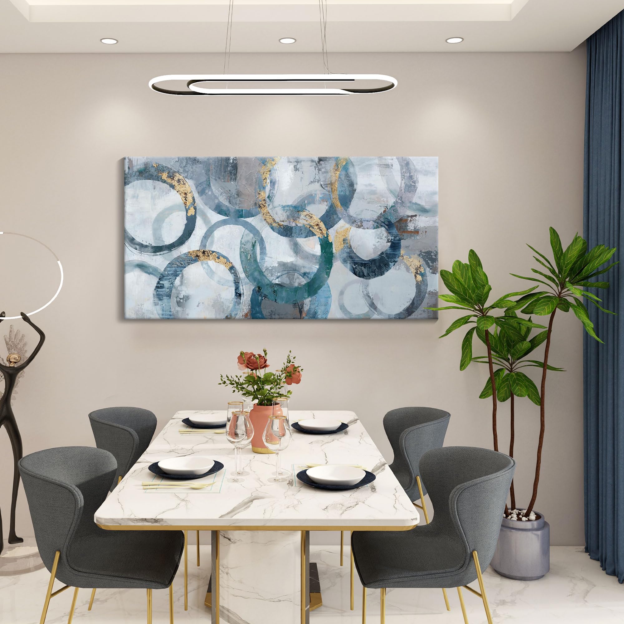 Abstract Canvas Wall Art Wall Decor,Modern Minimalist Wall Art Painting For Living Room - Living Room Artwork Wall Decor, Blue,