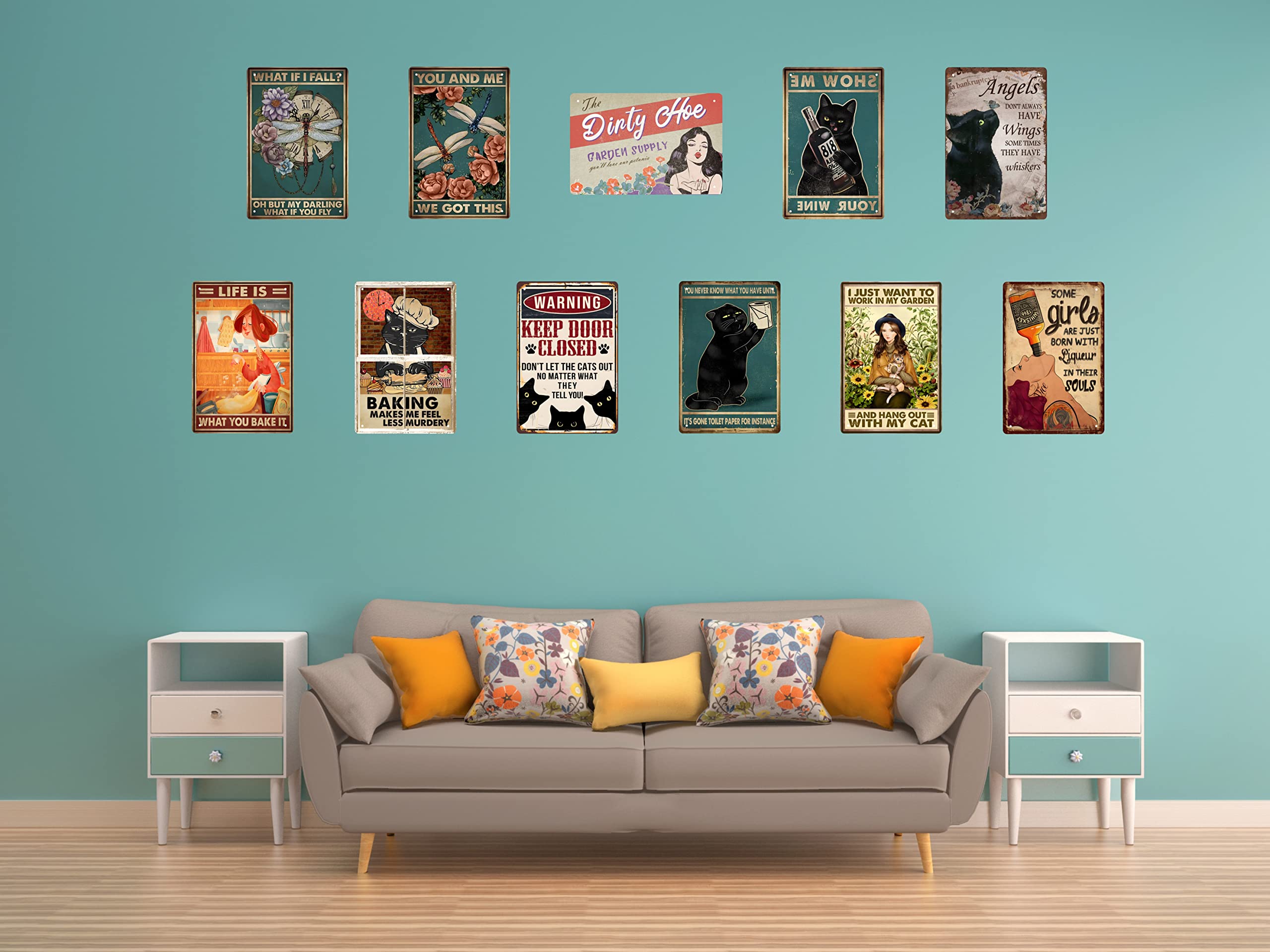Funny Black Cat Warning Decor Retro Metal Tin Sign - Keep Door Closed Don'T Let The Cats Out No Matter What They Tell You - Vint