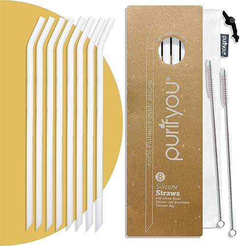Platinum Silicone Straws, 14 Inch Extra Long  Wide, For 40 Oz Tumblers From Stanley, Reduce, Yeti  More, Set Of 8 Reusable Drink
