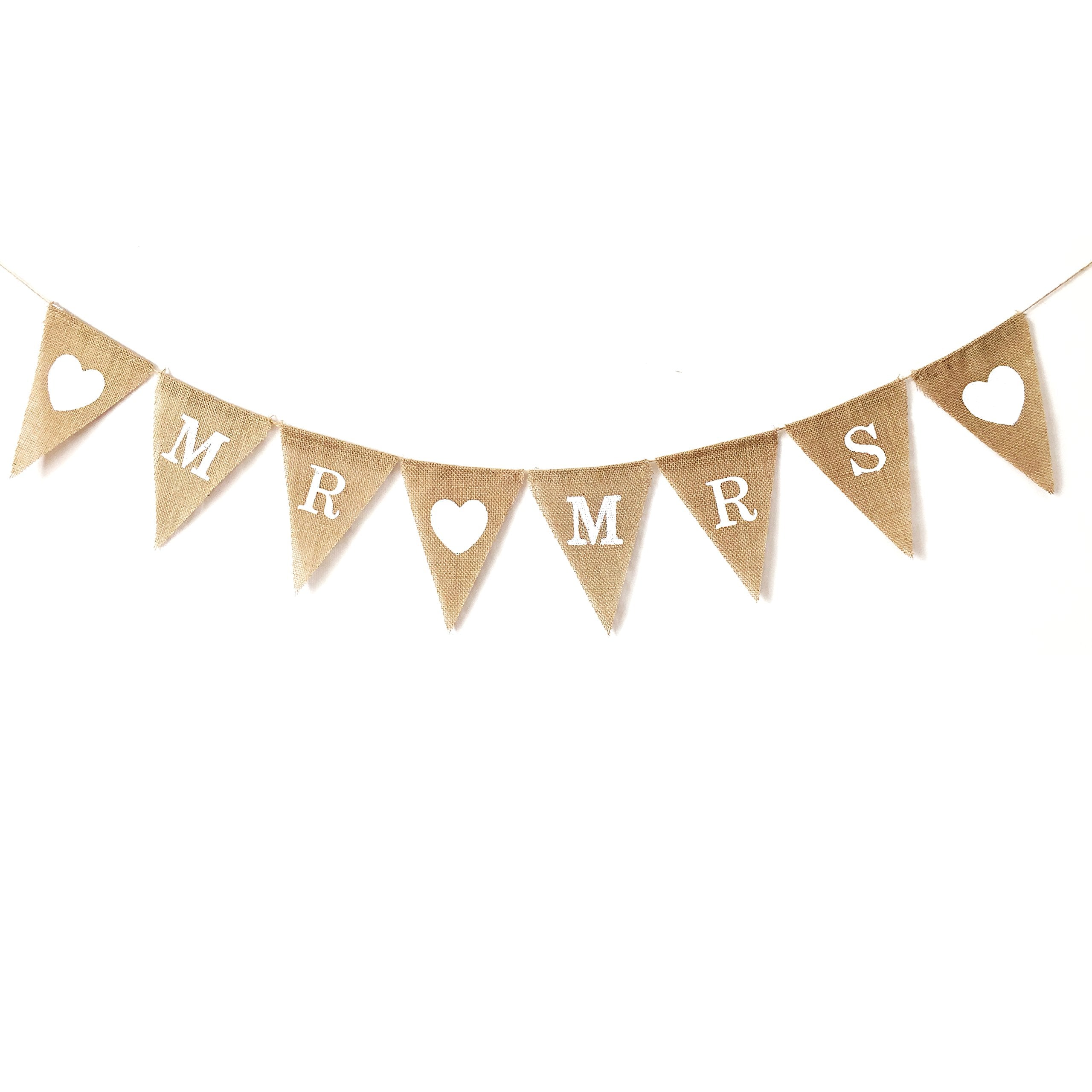 Lwr Crafts Burlap Bunting Banner Triangle Heart Mr Mrs