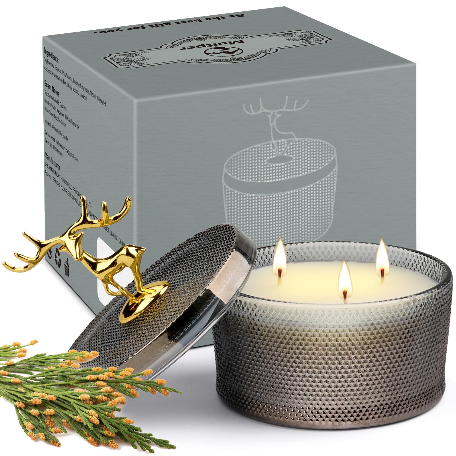 Scented Candles for Women, 10.58 oz 3 Wick Natural Soy Wax Sandalwood Candle for Home Scented, Aromatherapy Candle for Women Men