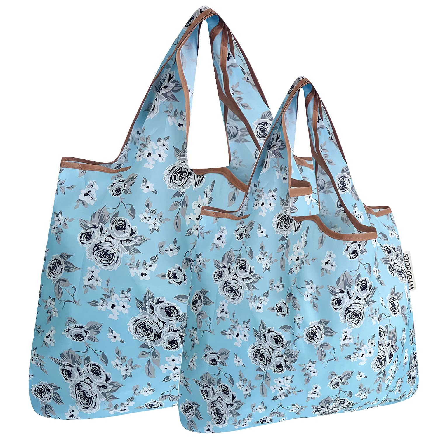 allydrew Large & Small Foldable Tote Nylon Reusable Grocery Bags, Set of 2, Gray Floral