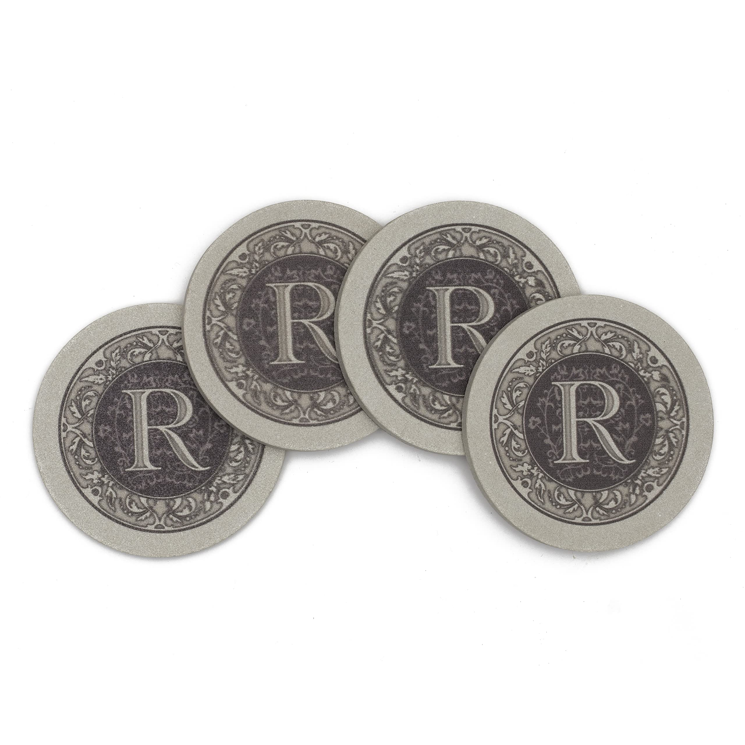 Thirstystone Monogram Letter R Absorbent Sandstone Coaster 4-Pack Made In The Usa Decorative, Absorbent, Easily Wipes Clean