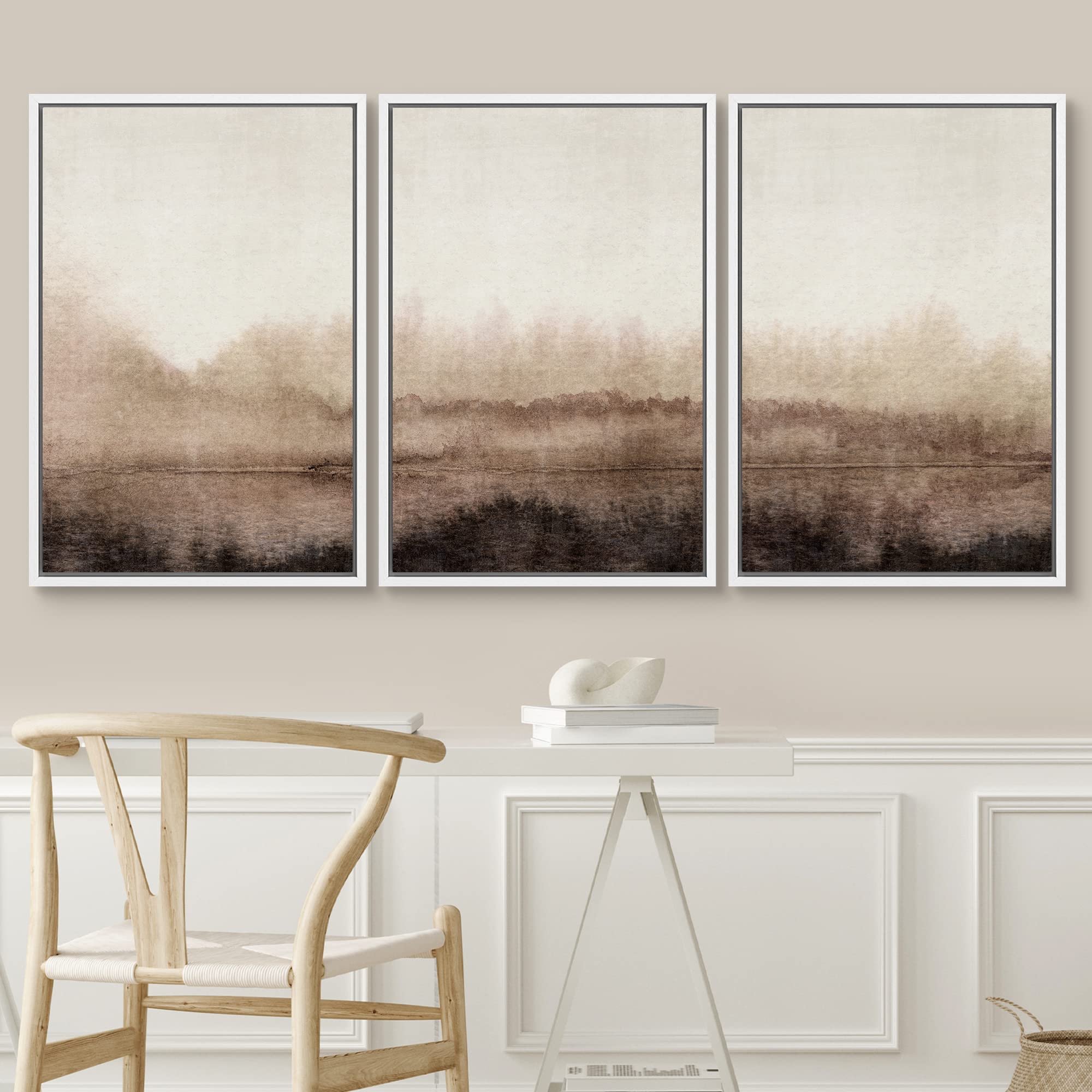 Signwin Framed Canvas Print Wall Art Set Pastel Watercolor Brown Landscape Nature Wilderness Illustrations Modern Art Decorative
