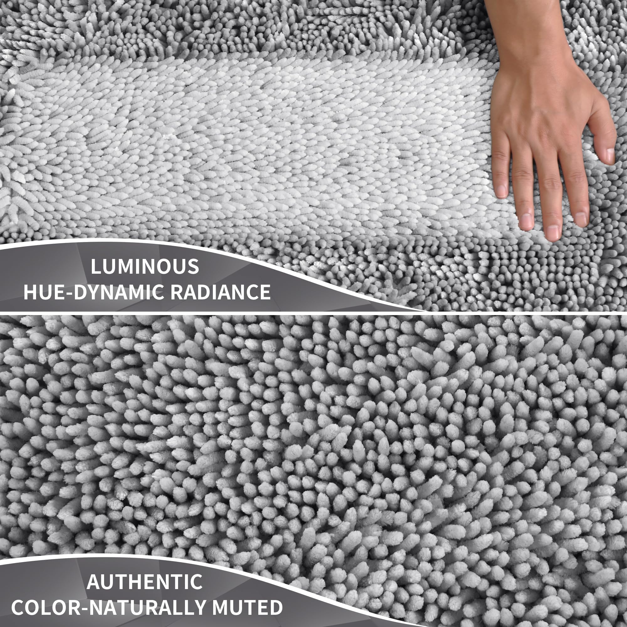 Yimobra Original Chenille Bath Rug Mat  Large Size 44.1 x 24 Inches  Soft Shaggy  Premium Non-Slip Bath Mat  Super Absorbent  Machine Washable Dry  Luxury Plush Mats for Bathroom  Light Gray