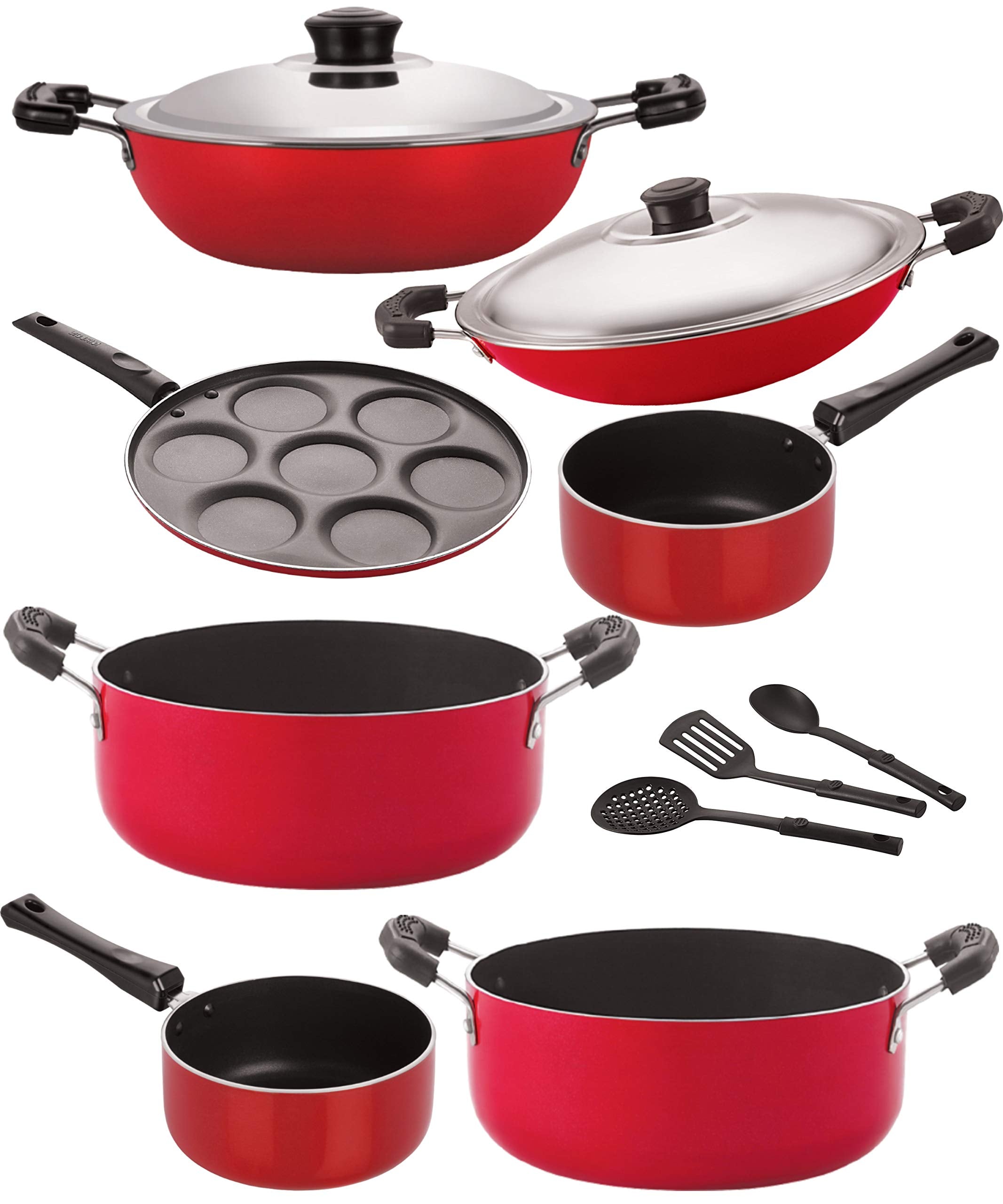 Nirlon Non Stick Cookware Set Of10 Pieces Combo With Bakelight Handle (2.6Mm_Dkd(J)_Sp(B)_Sp(M)_Cs20_Cs22_Ac_Up7_3Spoon)