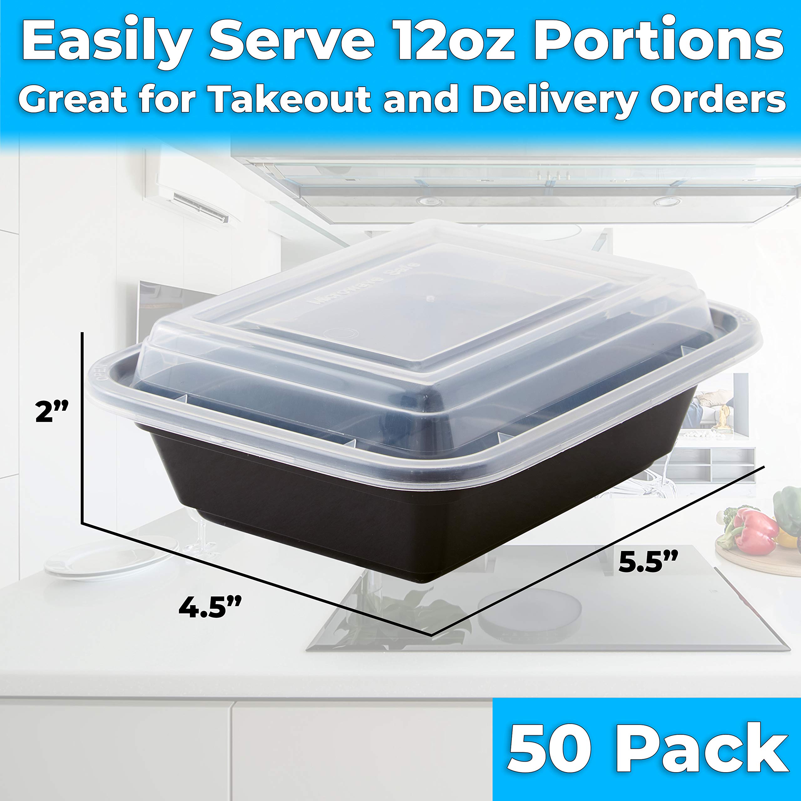 Pro Grade Bpa-Free Plastic Containers With Lids 50Ct. 12Oz Leakproof Microwavable Portion Container For To-Go Orders, Food Prep