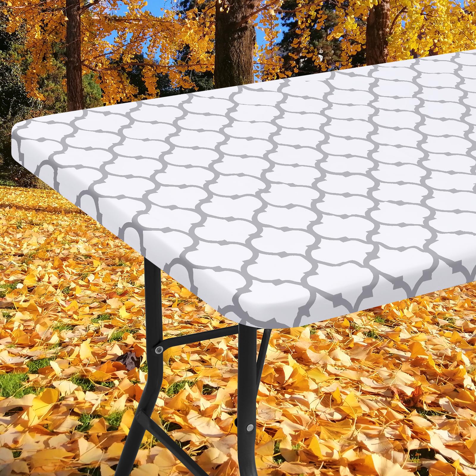 Smiry Rectangle Picnic Tablecloth, Waterproof Elastic Fitted Table Covers For 6 Foot Tables, Wipeable Flannel Backed Vinyl Table