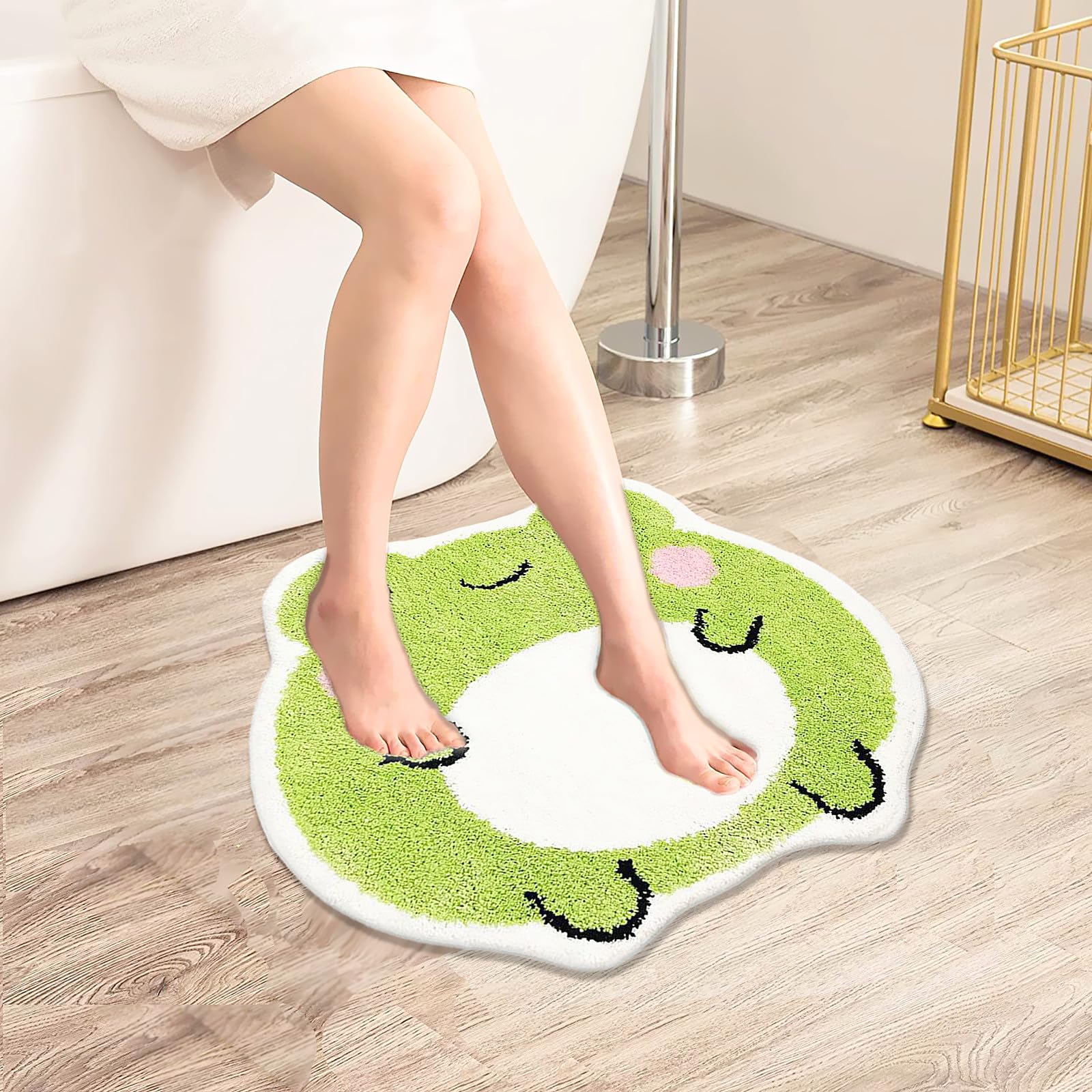 Ukeler Bath Mats Cute Frog Shape Bathroom Rugs For Kids, Small Shaggy Soft Bedroom Rugs Nursery Rug Non Slip Washable Absorbent
