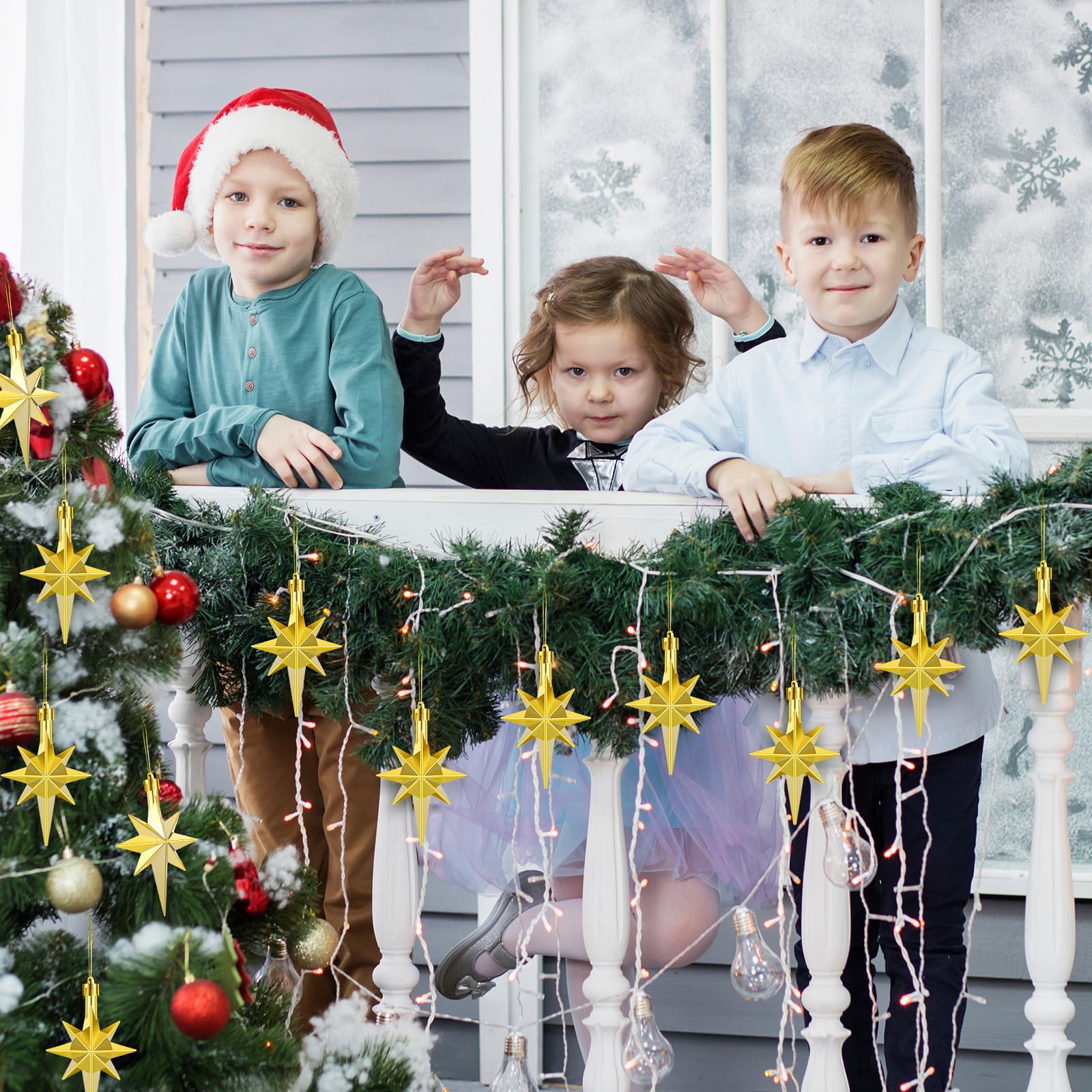 Syhood 12 Pcs Gold Christmas Bethlehem Star Ornament for Christmas Tree 3.14inch Bethlehem Star Ornament Plastic Hanging Gift De