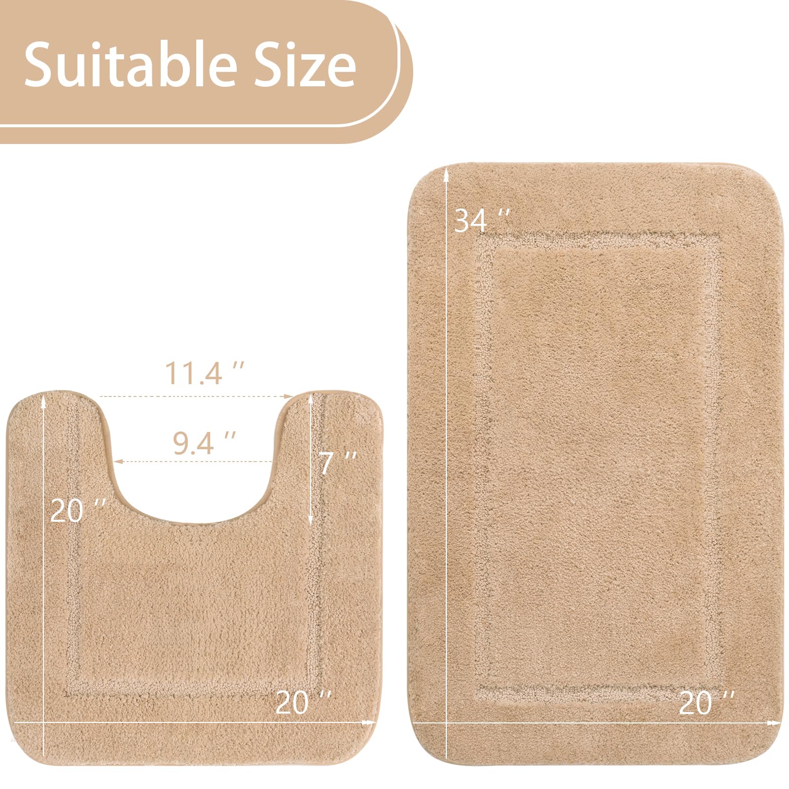 Lochas Bathroom Rug Set Beige, Soft Bath Rug Set 2 Piece Set, Toilet Mat U-Shaped 20X20 And 34X20 Bathroom Rugs, Quickly Dry Mat