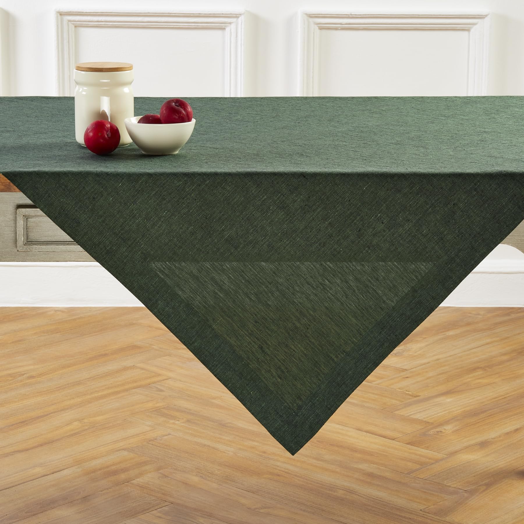 Solino Home Linen Tablecloth 52 X 52 Inch - Forest Green 100% Pure Linen Table Throw For St Patrick'S Day - Handcrafted And Mach