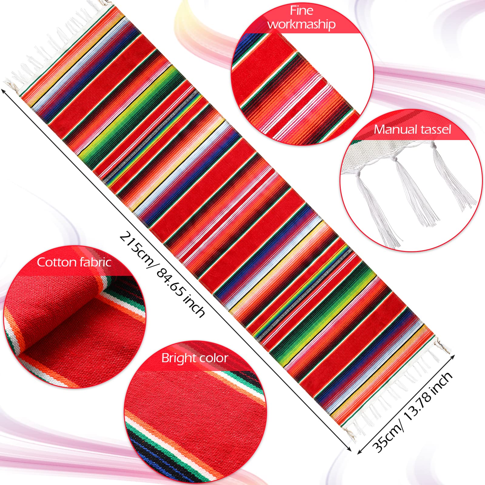 12 Pcs Mexican Serape Table Runner Mexican Party Table Blanket Serape Colorful Striped Runner Fringe Cotton Table Runner Decorat