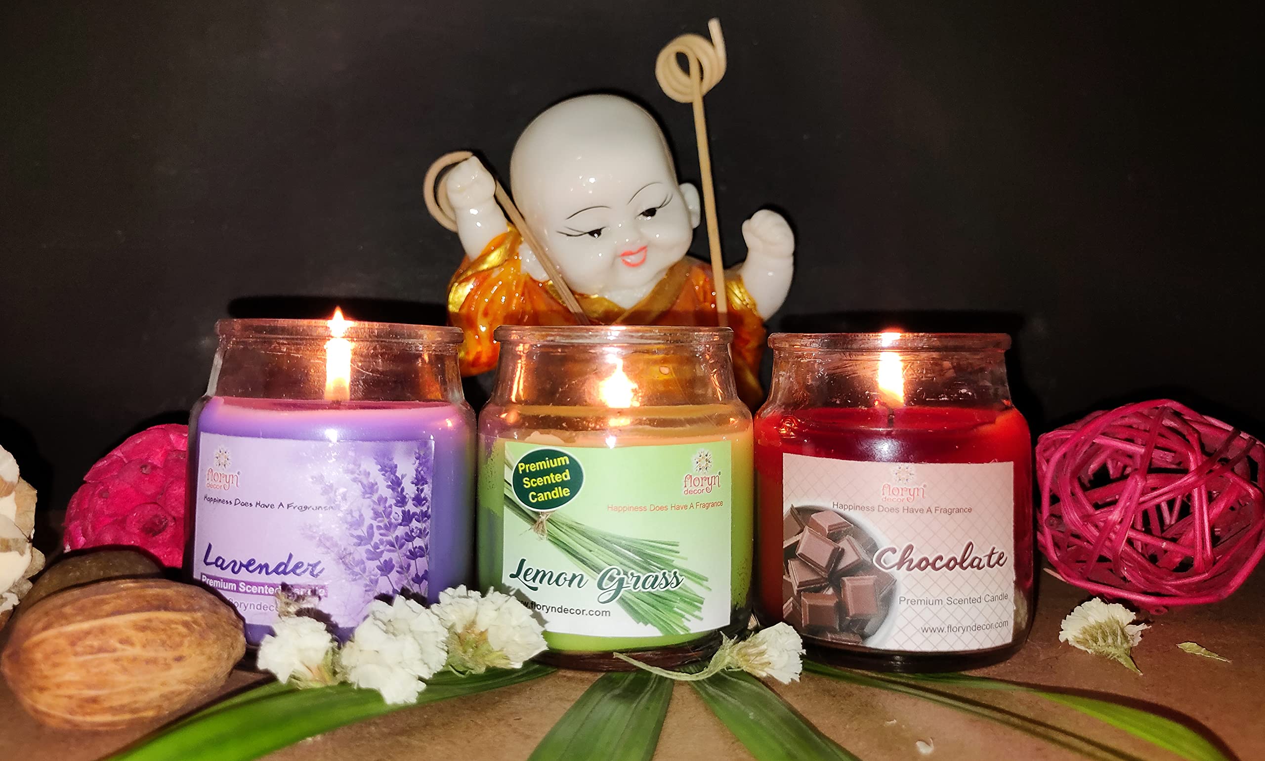 Floryn Decor Scented Cookie Jar Candle | Pack of 3 | Scented Jar Candle (Lavender | Lemon Grass | Chocolate)