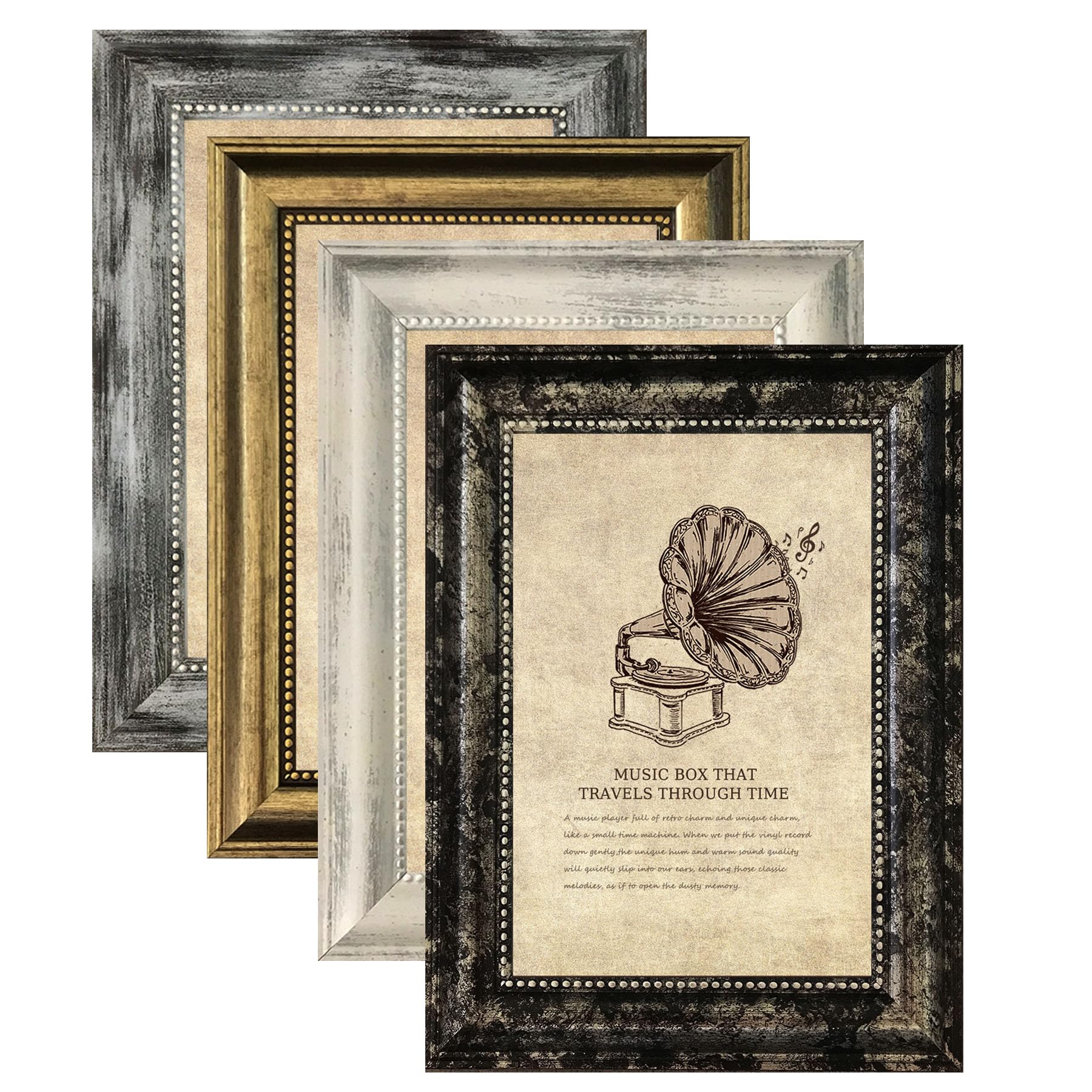 TKYGU 4x6 Picture Frames Set of 4- Rustic Retro Photo Frame with Real Glass Wall Mount and Tabletop Display Family Friends Weddi