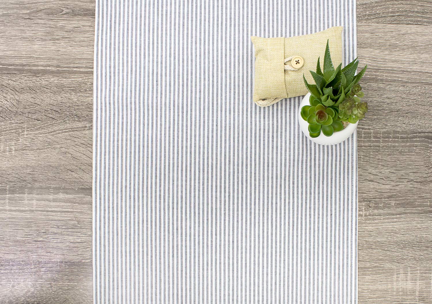 Fennco Styles Simple Ticking Stripes Reversible Pure Cotton Table Runner 16 X 72 Inch - Grey Soft Table Cover For Everyday Use,