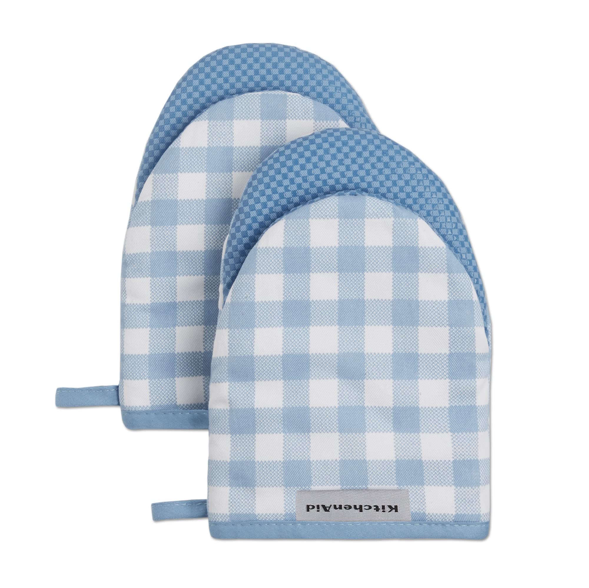 KitchenAid Gingham Mini Oven Mitt 2-Pack Set, Blue Velvet, 5.5x8
