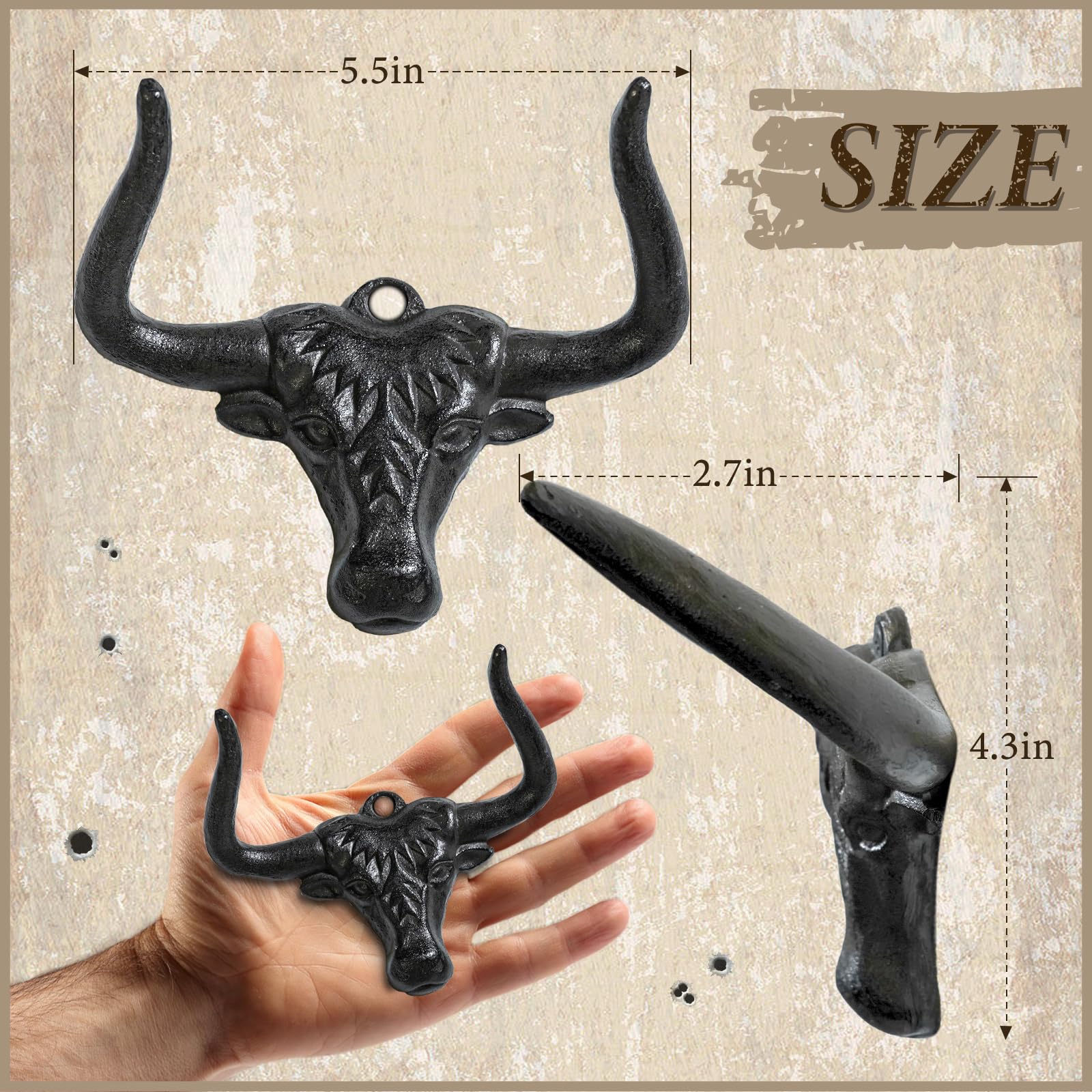 Hydermus Cowboy Hat Rack For Wall 4 Pack Modern Metal Cowboy Hat Holder Cast Iron Cowgirl Hat Hanger Western Longhorn Hooks For