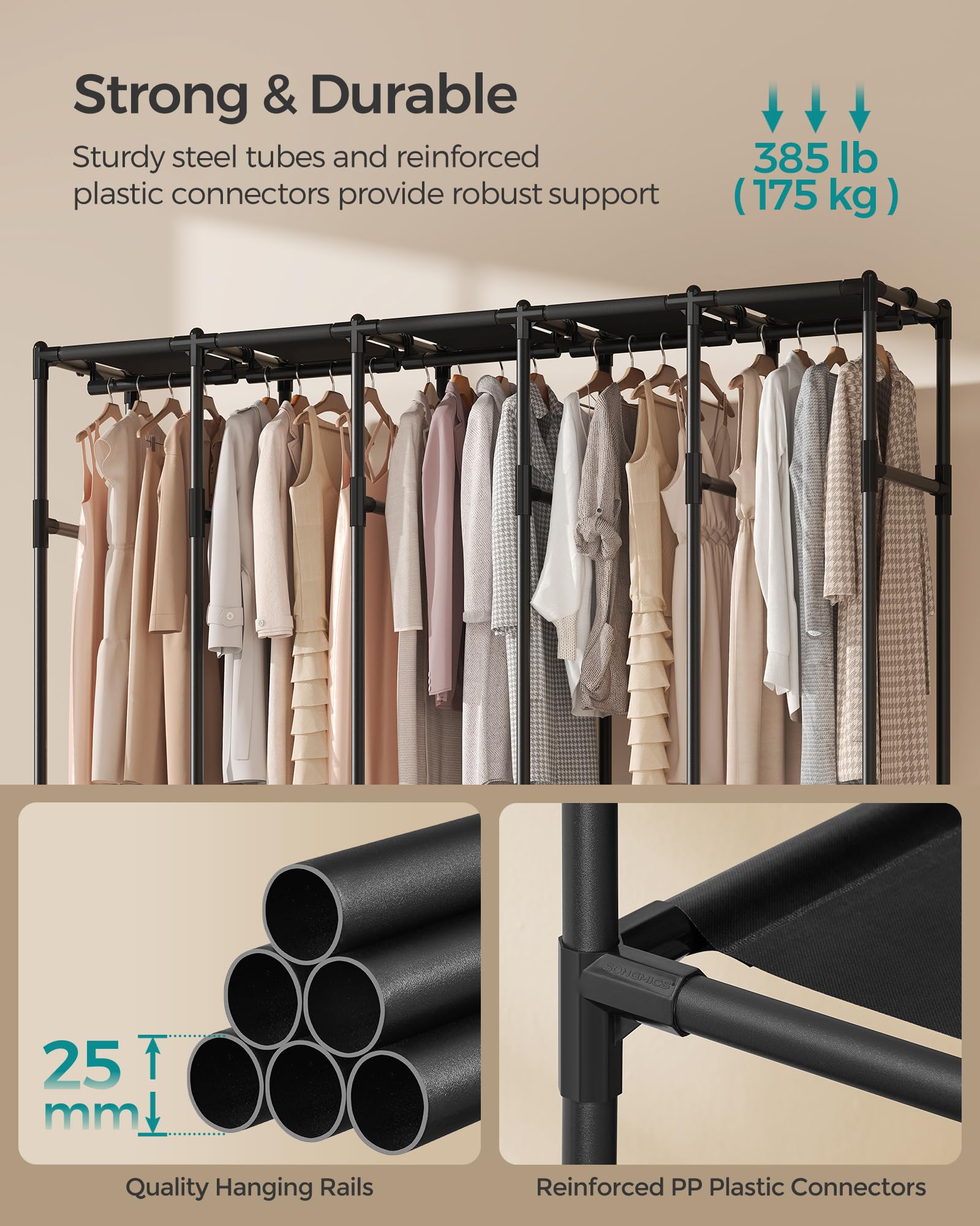 Songmics Wardrobe Closet, 83.5 Inch Large Capacity Portable Closet, Clothing Rack, 25 Mm Dia,Thick Steel Tubes, Clothes Organize