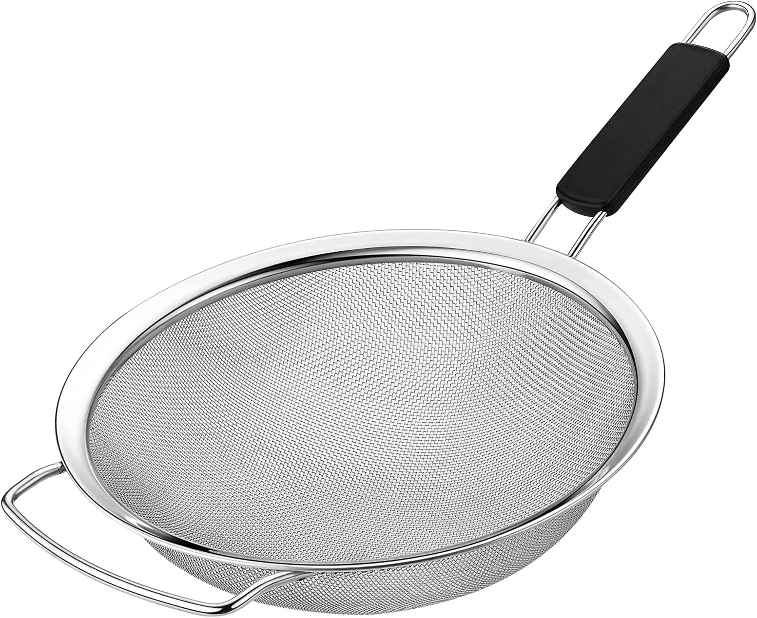 Kafoor 10'' Large Fine Mesh Strainer With Thermo Plastic Rubber Handle - Sieve Fine Mesh Stainless Steel - Ideal To Strain Pasta