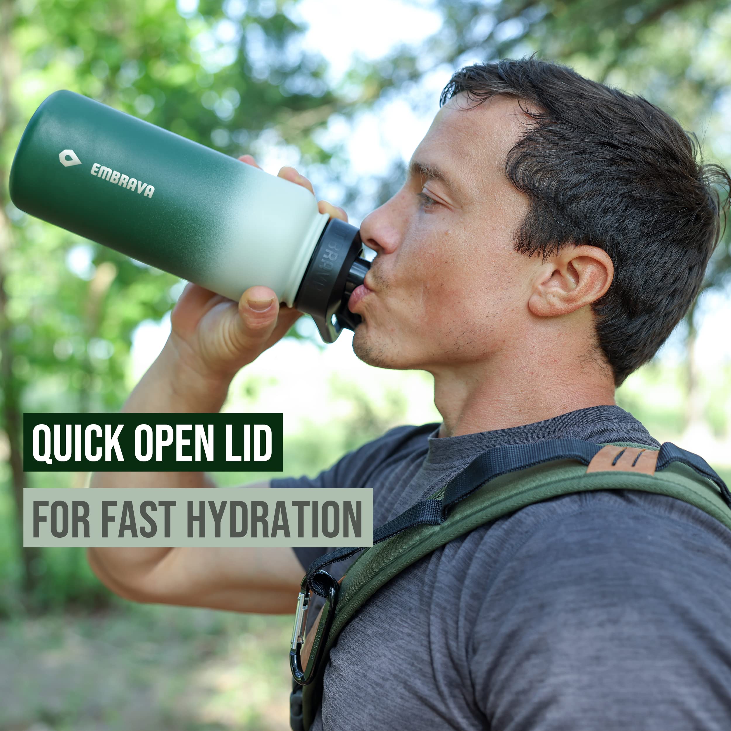 Embrava Insulated Sports Water Bottle - 32Oz - Quick Open Lid For Gym, Workouts And Outdoors - Leak Proof - Bpa & Bps Free - Dou
