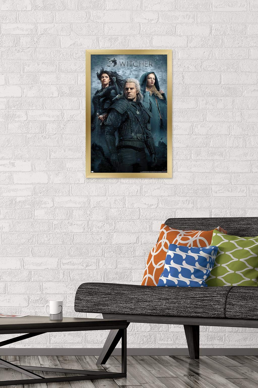 Trends International Netflix The Witcher - Key Art Wall Poster, 14.725'' X 22.375'', Gold Framed Version