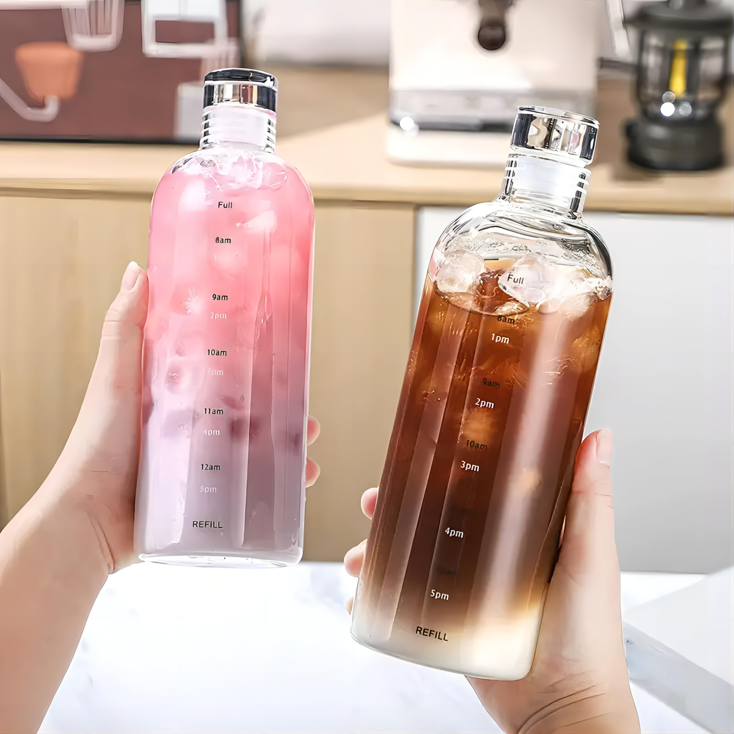 JZSMY Glass Ins Creative Girls Water Bottle - Japanese Style Drinking Bottle with Time Scale (750ml Transparent)