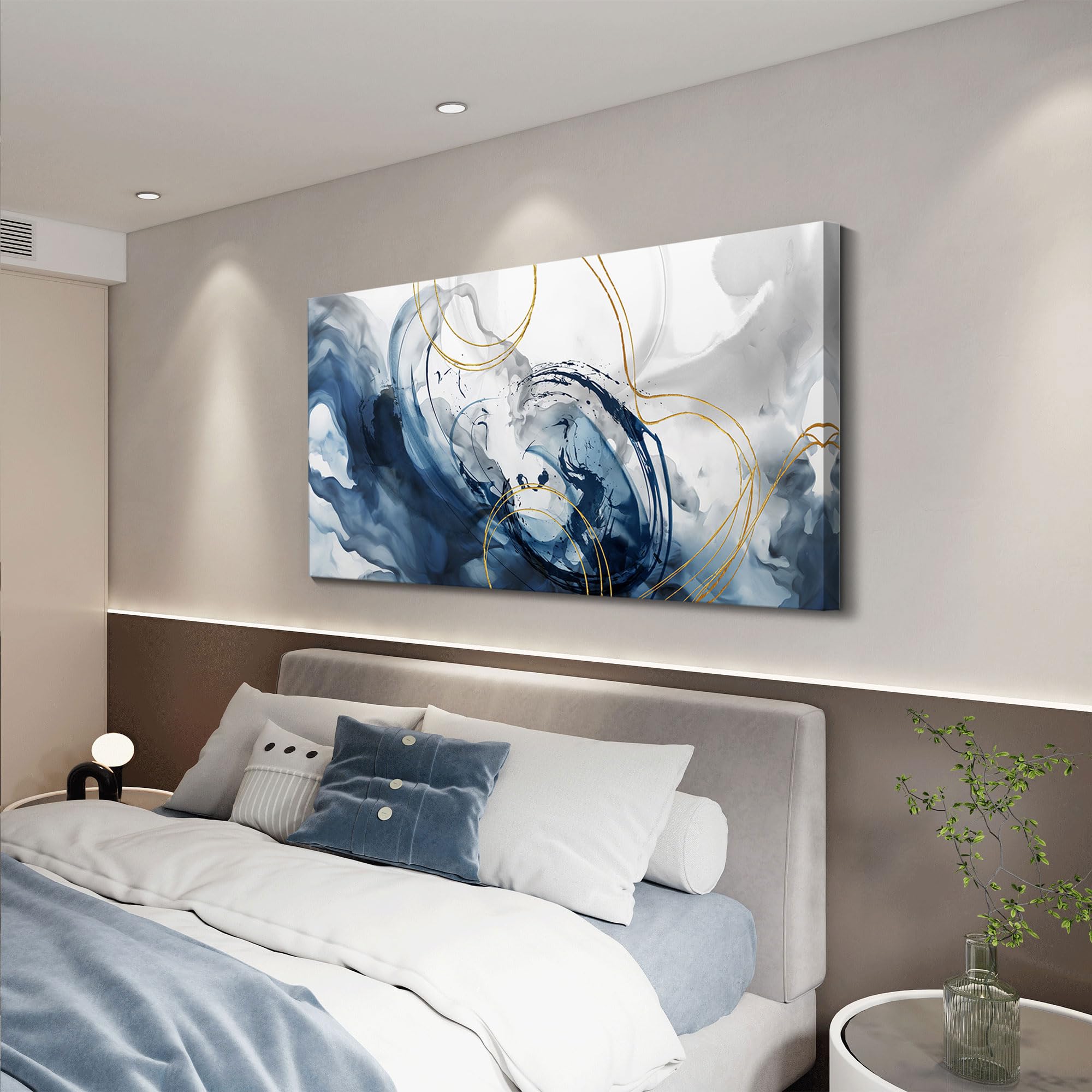Mofutinpo Large Canvas Art Wall Decor Abstract Wall Art Blue Modern Home Decor Office Wall Decor Home Decorations For Living Roo