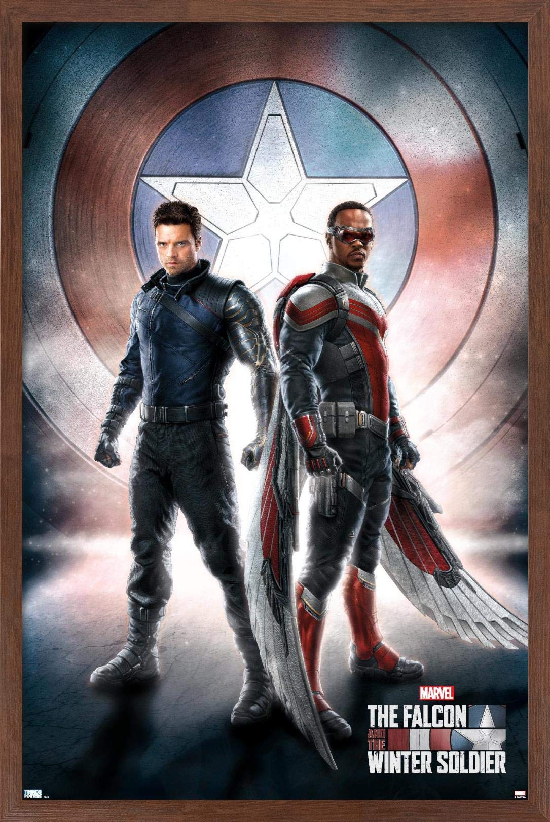 Trends International Marvel Television - Falcon And Winter Soldier - One Sheet Wall Poster, 14.725'' X 22.375'', Mahogany Framed