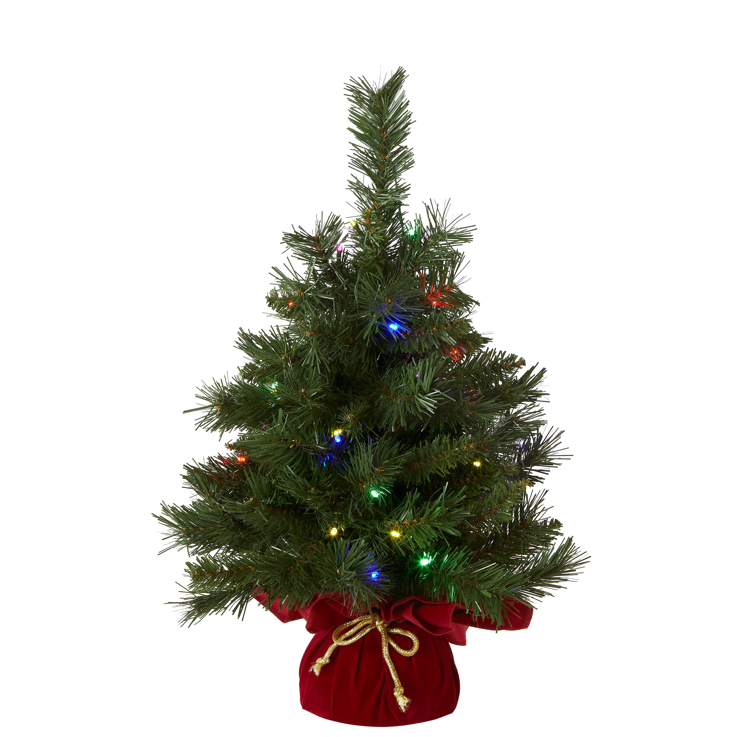 National Tree Company Pre-lit Artificial Mini Christmas Tree | Includes Multi-Color LED Lights and Cloth Bag Base | Majestic Fir