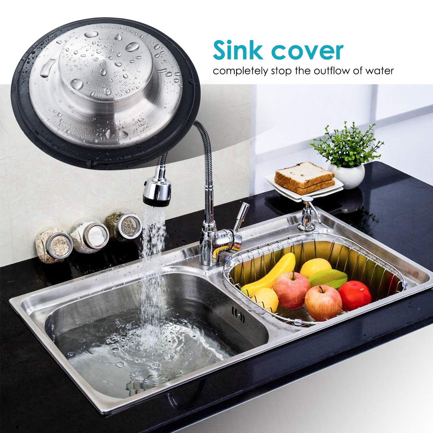 2PCS Kitchen Sink Stopper - Stainless Steel  Large Wide Rim 3.35'' Diameter - Fengbao