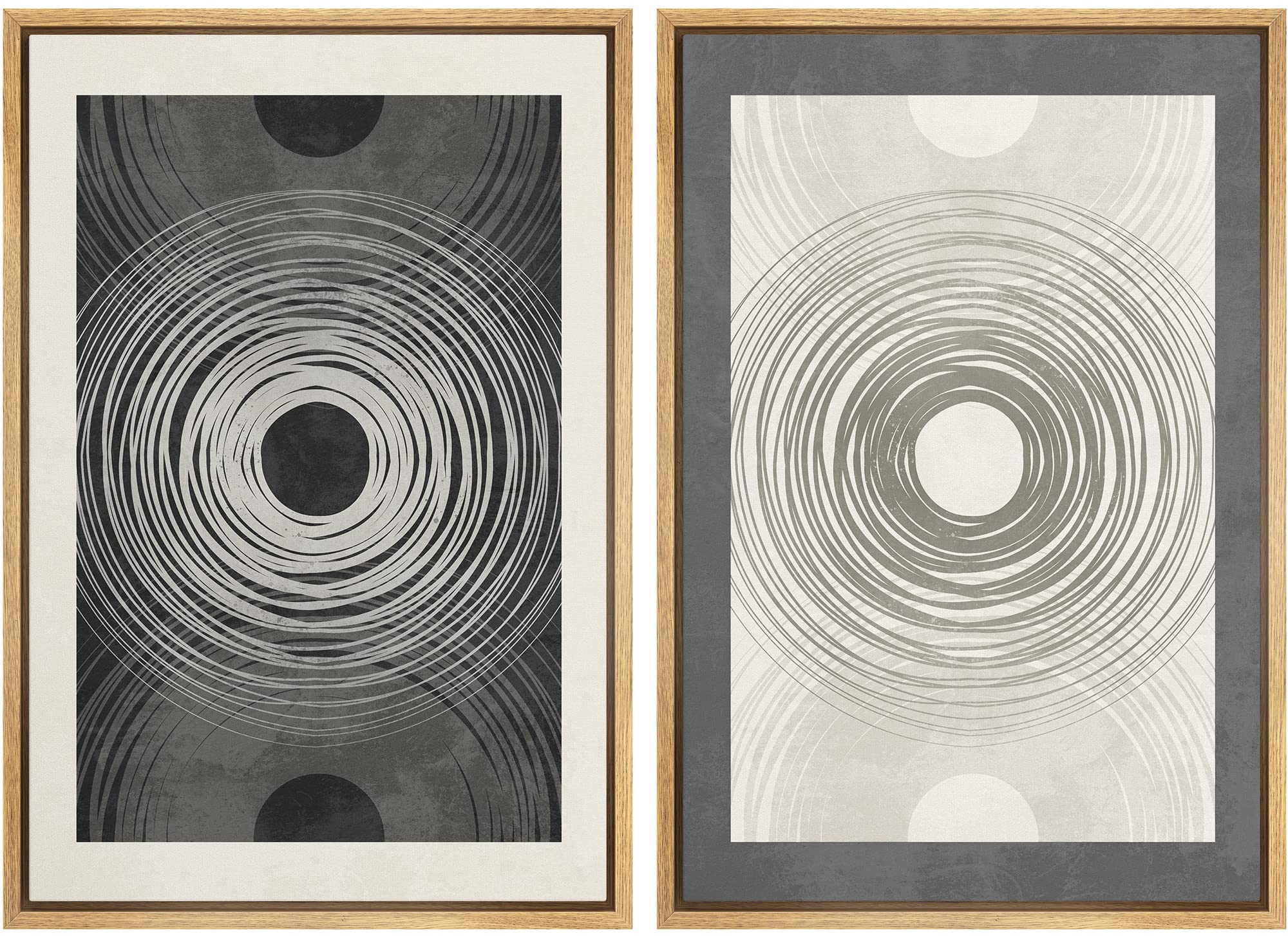 Signwin Framed Canvas Print Wall Art Set Duotone Black White Geometric Ring Landscape Abstract Shapes Illustrations Minimal Deco