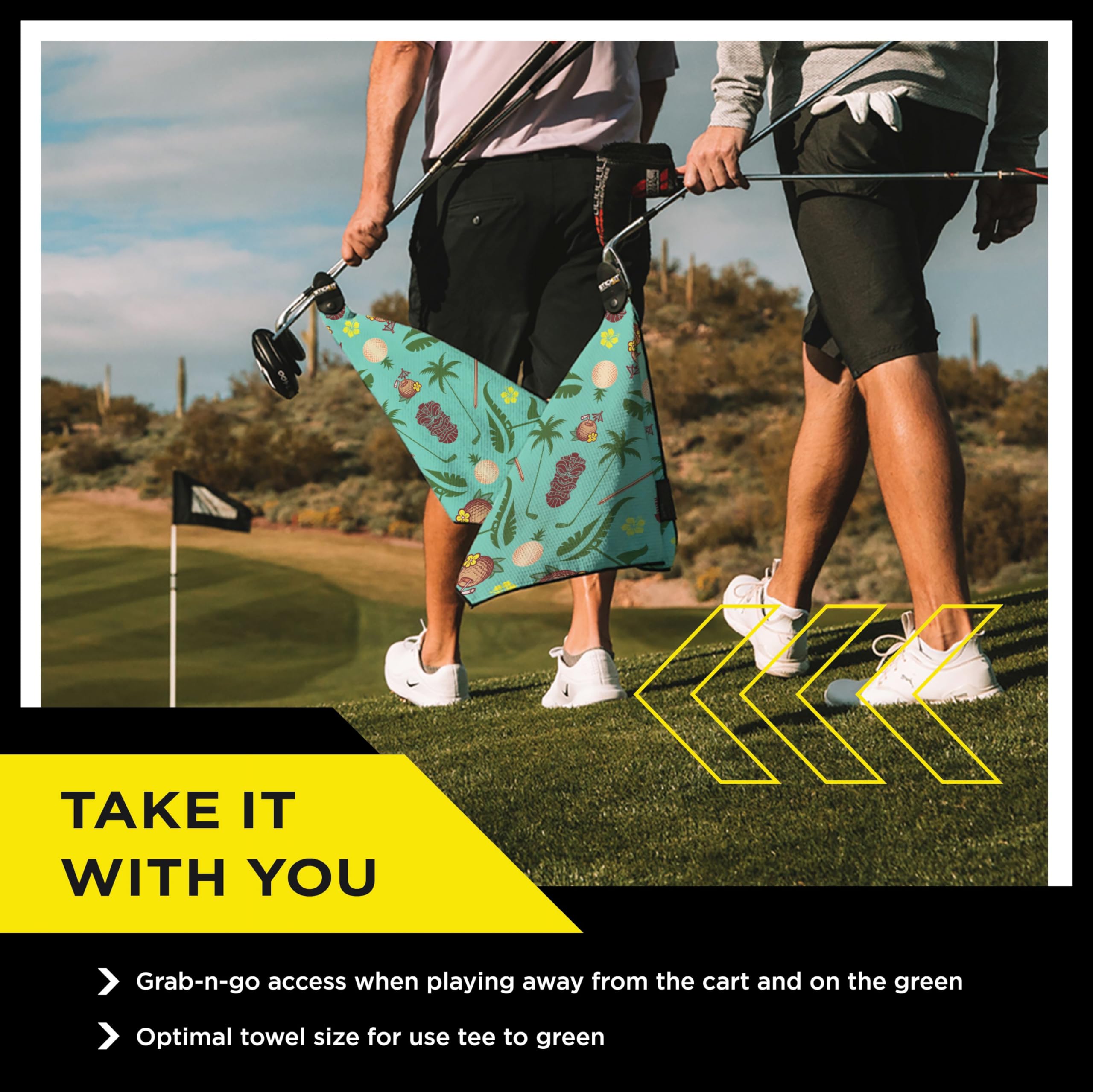 STICKIT Magnetic Golf Towel  Teal Tiki  Top-Tier Microfiber Golf Towel with Deep Waffle Pockets  Industrial Strength Magnet for Strong Hold to Golf Carts or Clubs